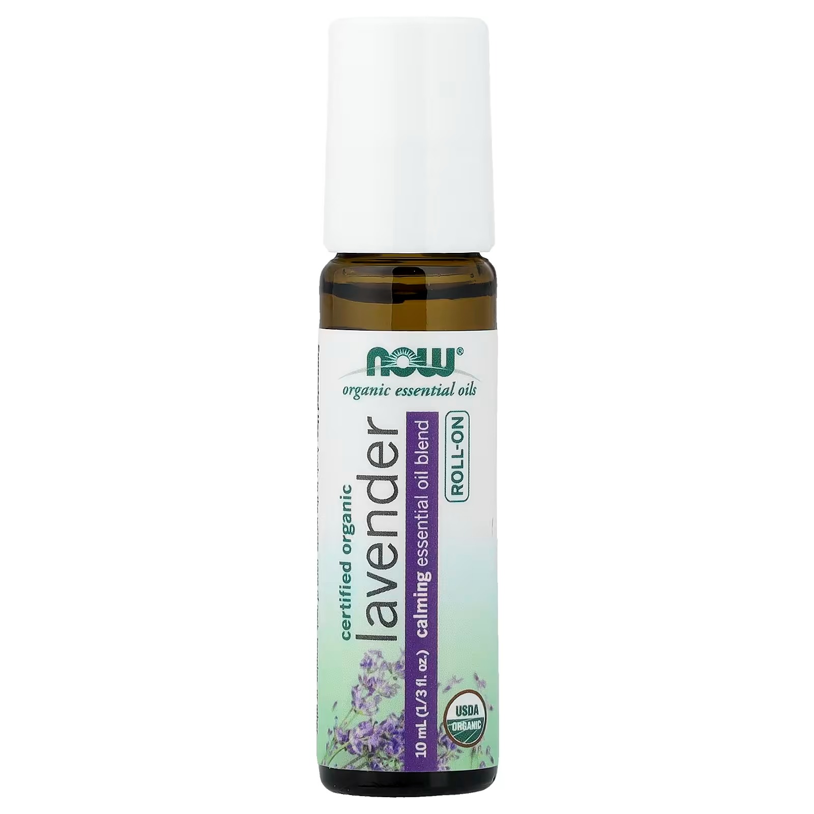 NOW Foods Essential Oils Lavender Roll-On Certified Organic Calming Blend Steam Distilled Topical Aromatherapy10-mL
