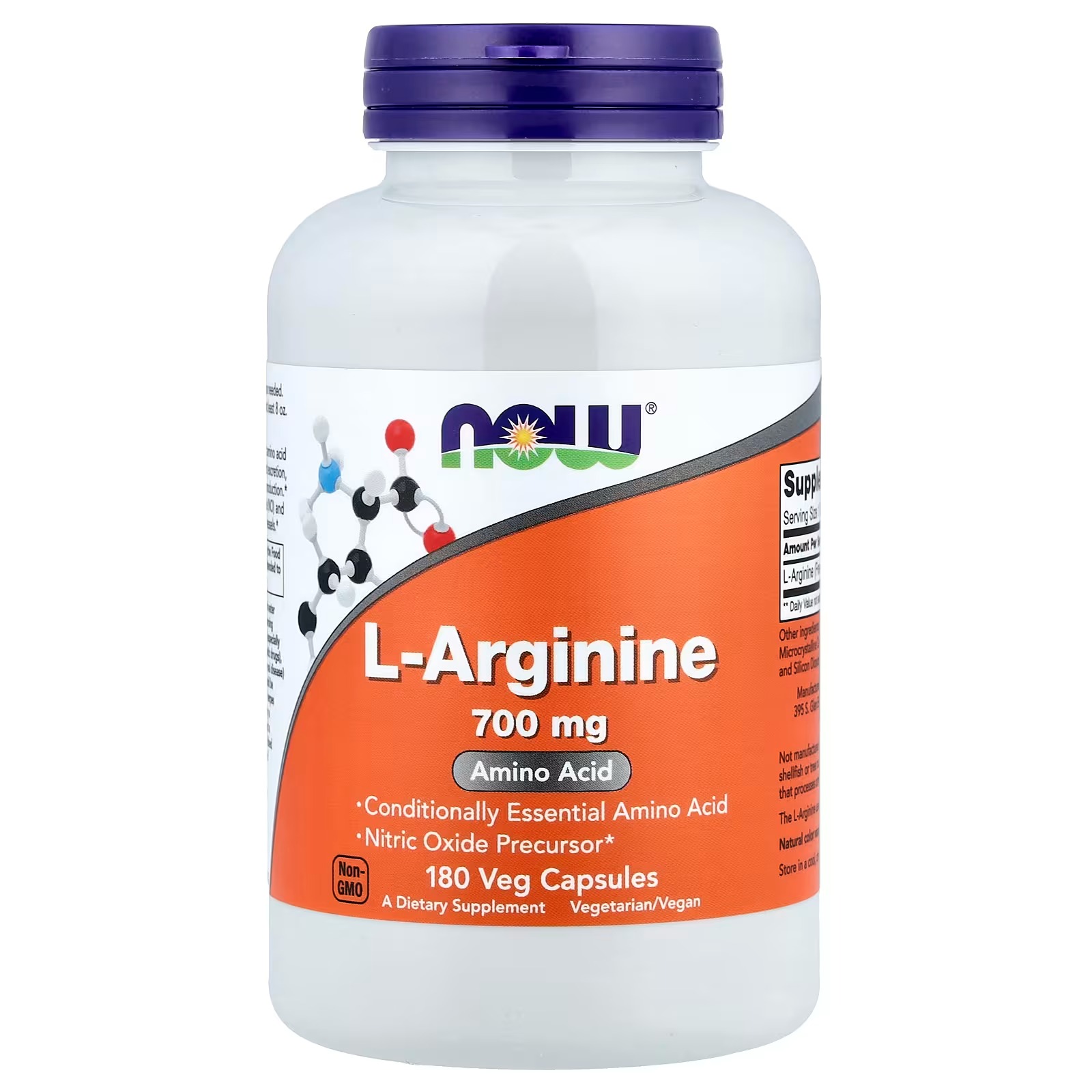 NOW Food L-Arginine 700 mg Nitric Oxide Precursor Amino Acid 180 Veg Capsules