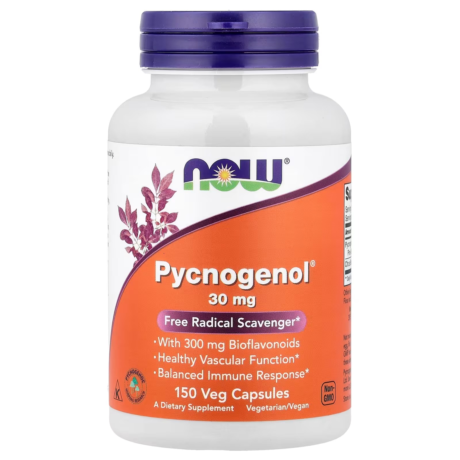 NOW Foods Pycnogenol 30 mg (a Unique Combination of Proanthocyanidins from French Maritime Pine) with 300 mg Bioflavonoids 150 Capsules