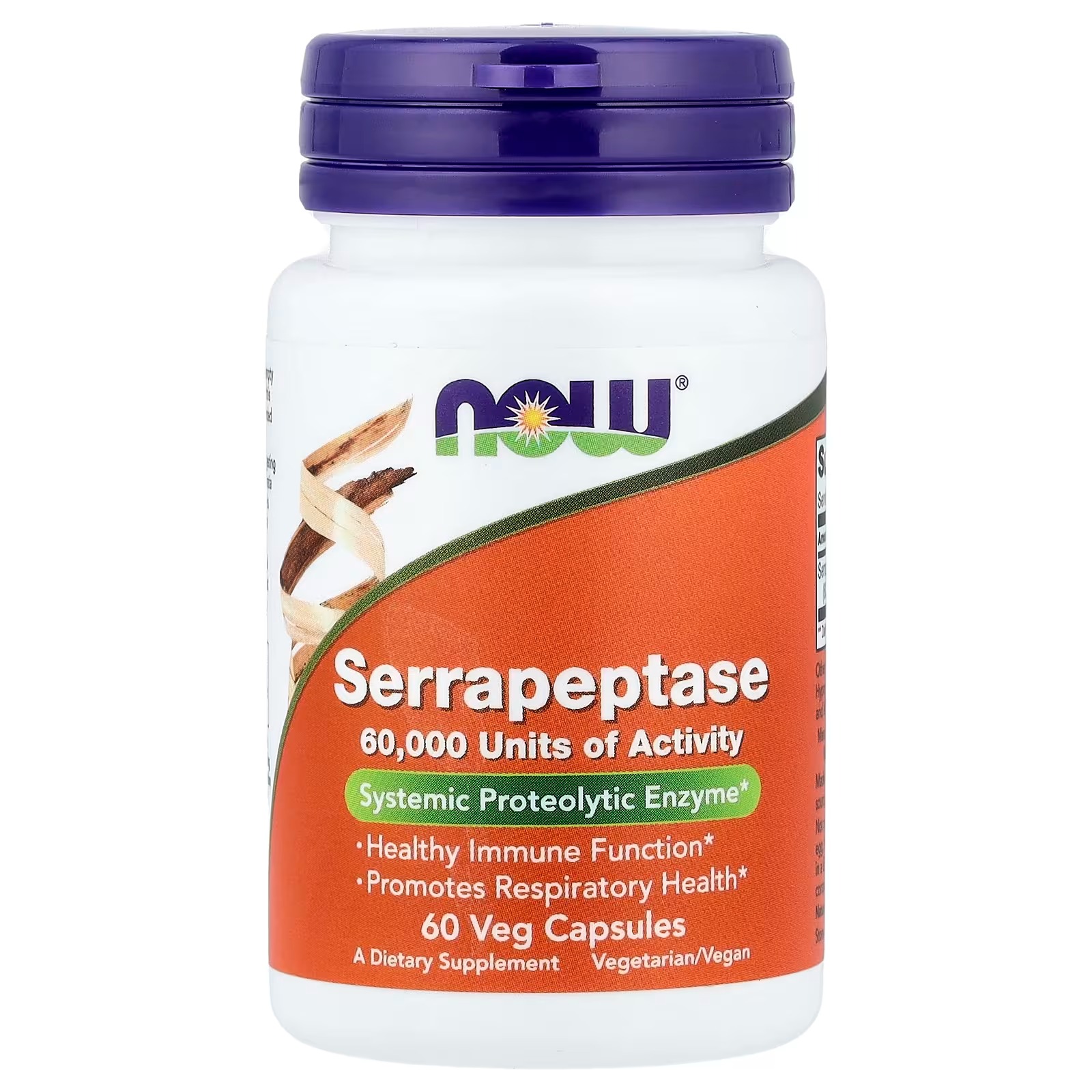 NOW Foods Serrapeptase 60,000 Units of Activity Promotes Respiratory Health and Immune Function 60 Capsules