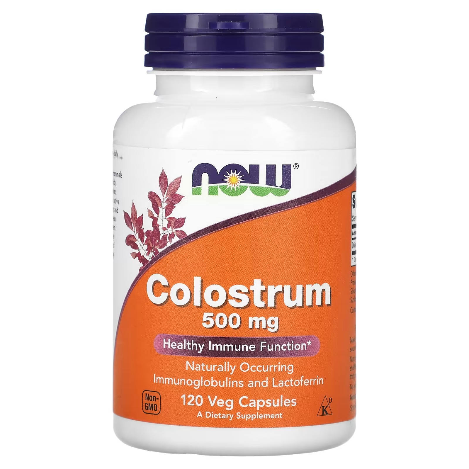 NOW Foods Colostrum 500 mg Naturally occurring Immunoglobulins and Lactoferrin 120 Veg Capsules