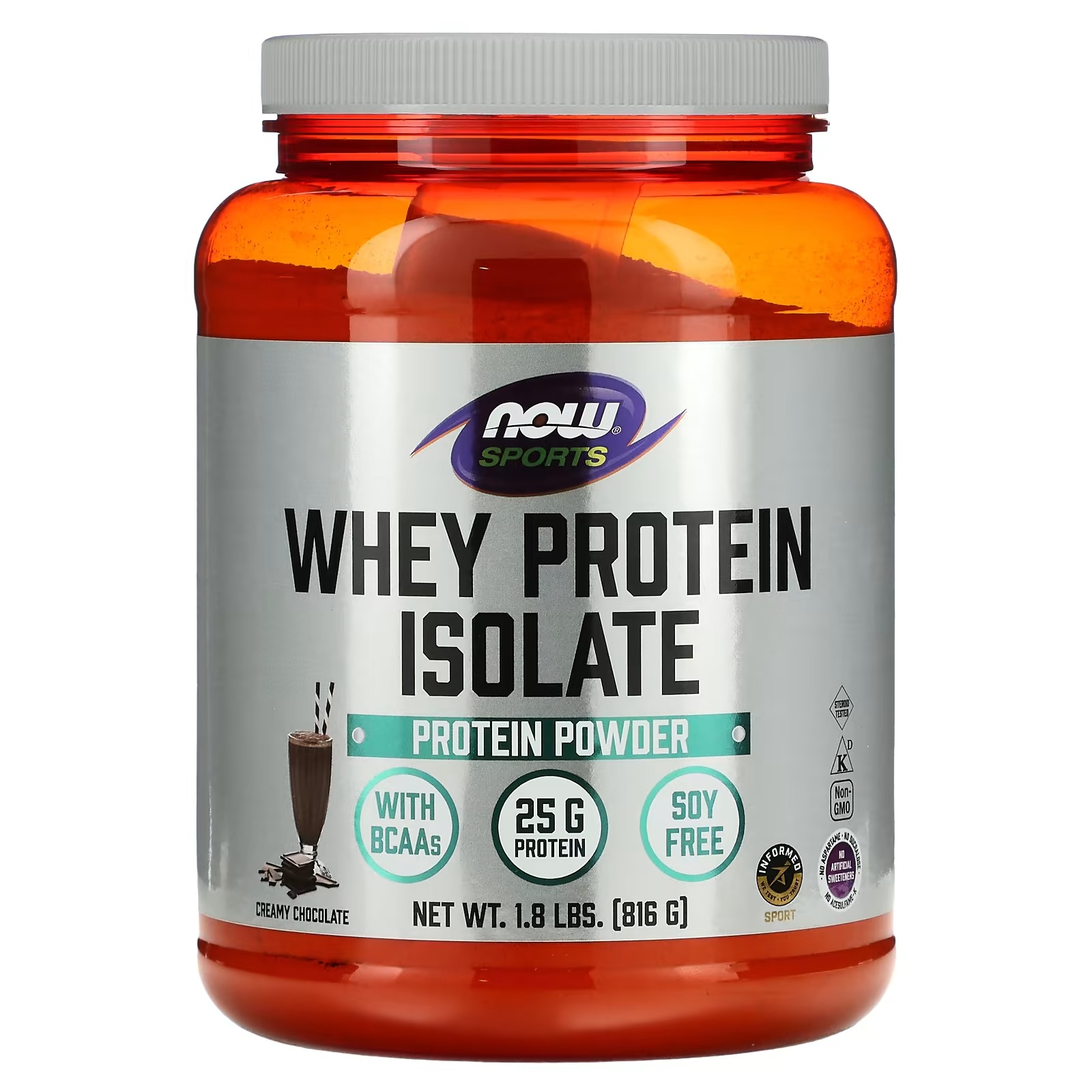 NOW Foods Sports Nutrition Whey Protein Isolate 25 g With BCAAs Creamy Chocolate Powder