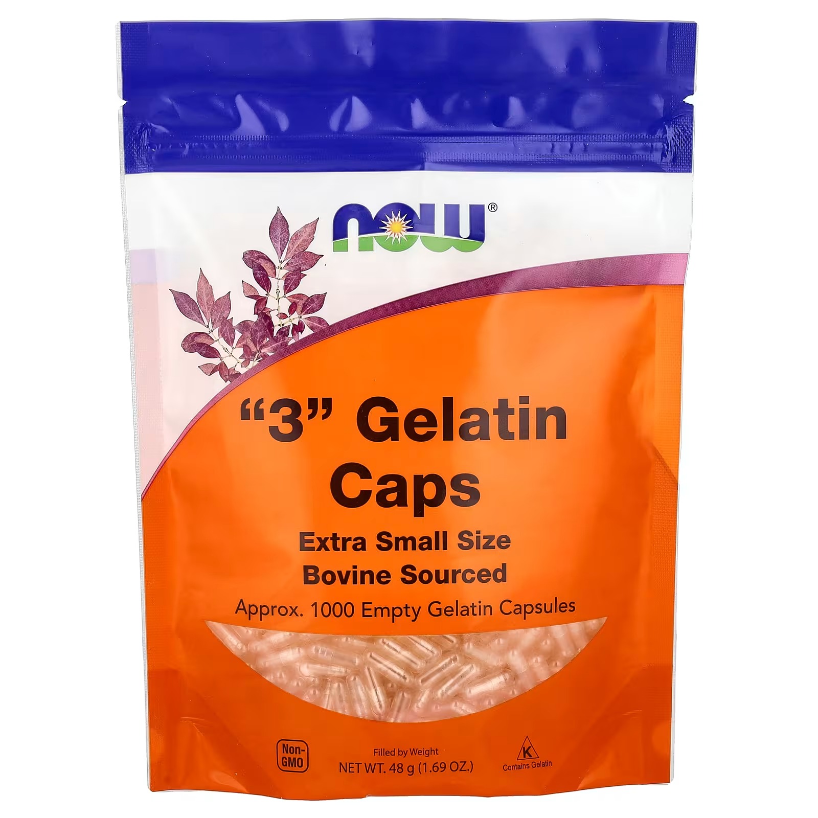 NOW Foods "3" Gelatin Caps Extra Small Size Approx. 1,000 Empty Gelatin (48 g)