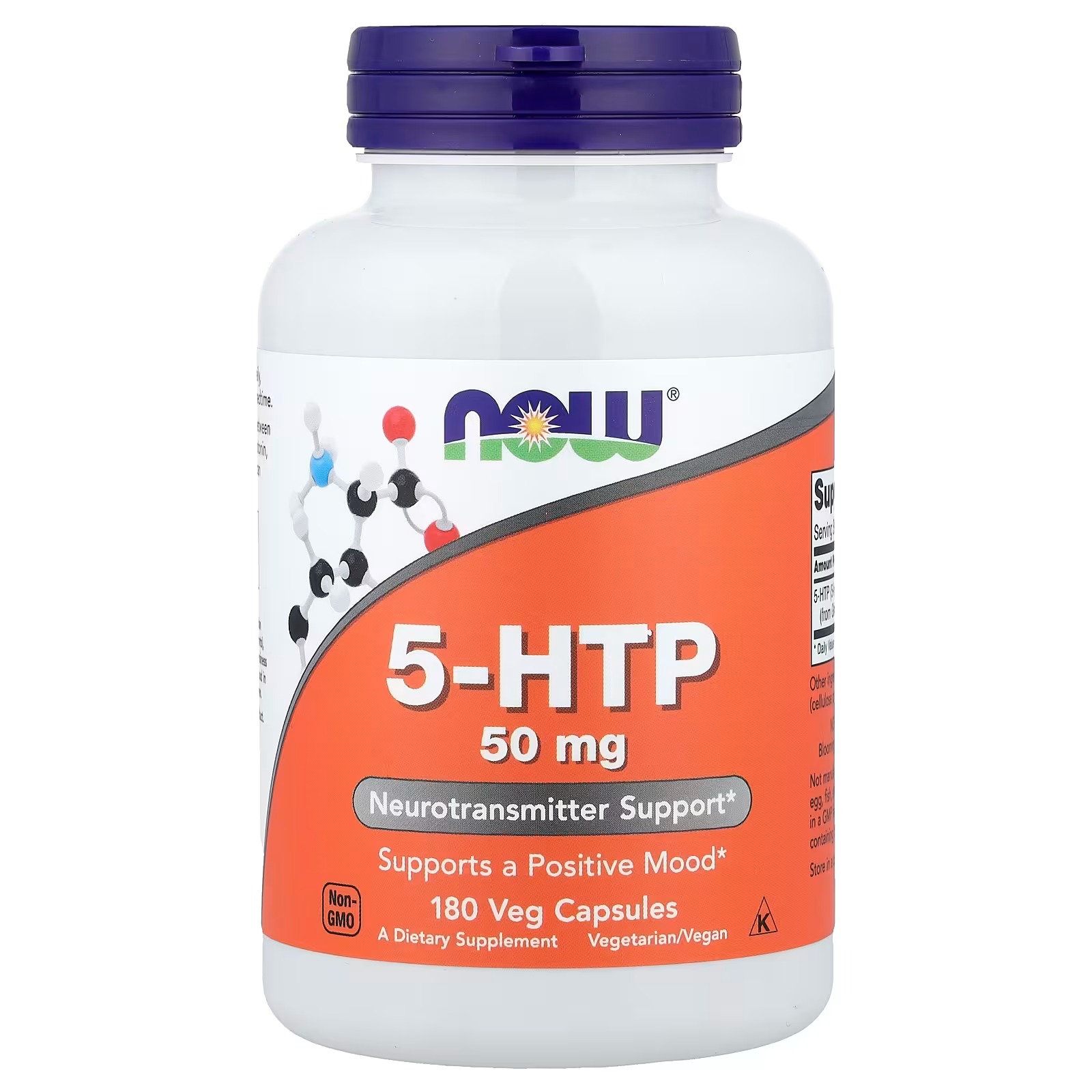 NOW Foods 5-HTP (5-hydroxytryptophan) 50 mg Neurotransmitter Support 180 Veg Capsules