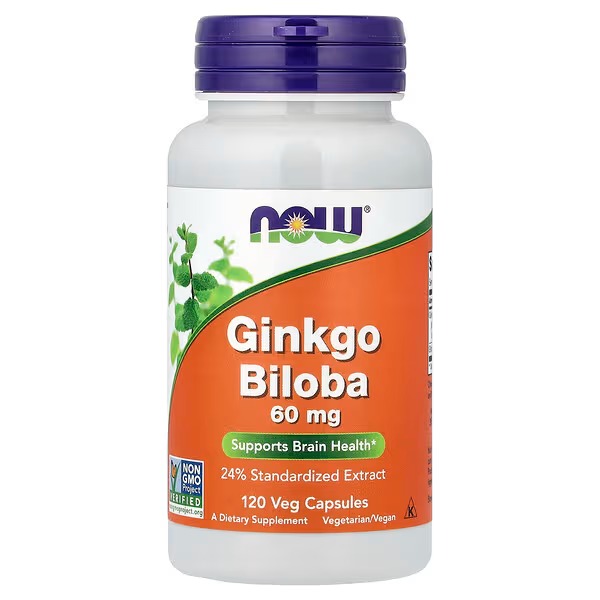 NOW Foods Ginkgo Biloba 60 mg 24% Standardized Extract 240 Veg Capsules