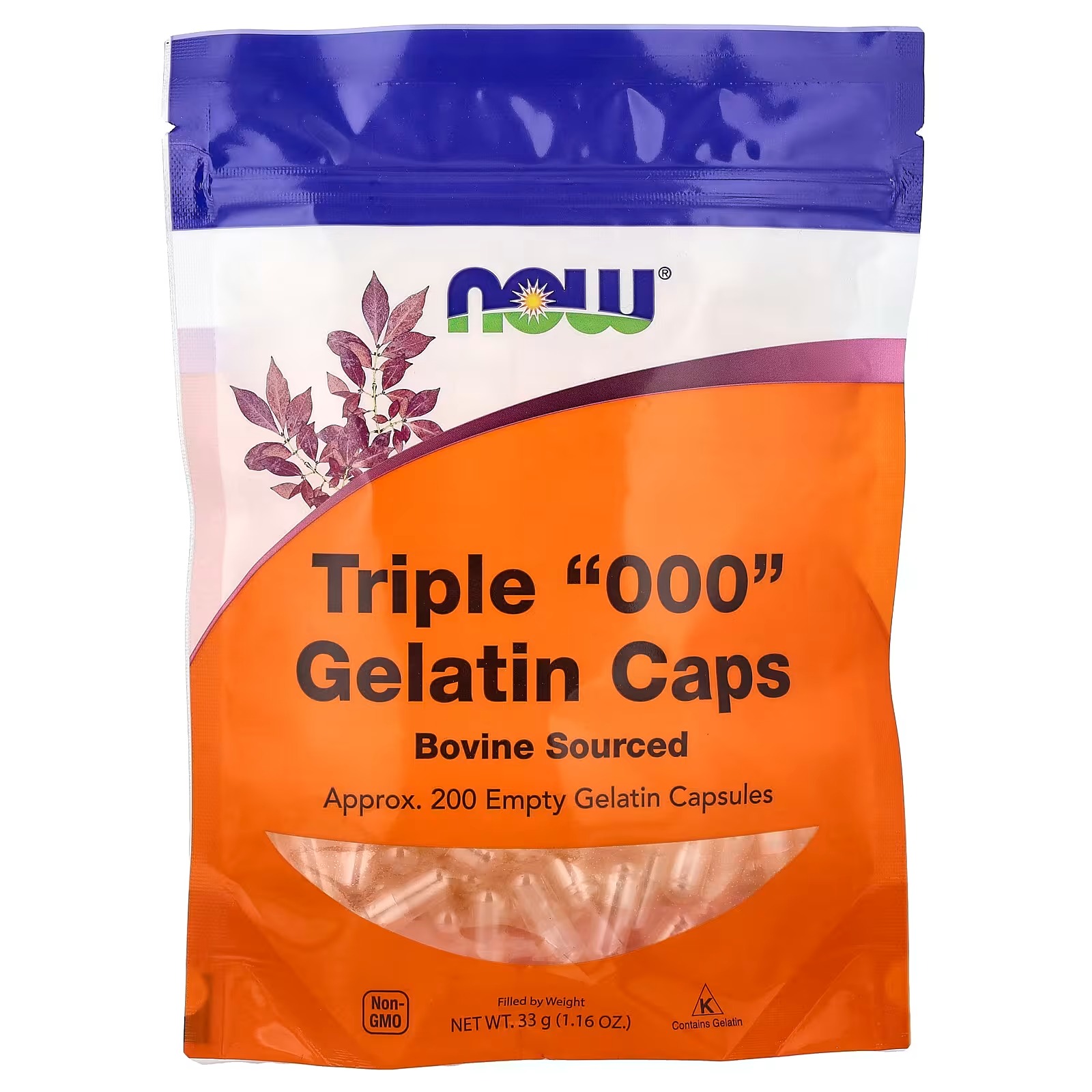 NOW Foods Triple "000" Gelatin Caps Approx 200 Empty Gelatin Capsules (33 g)