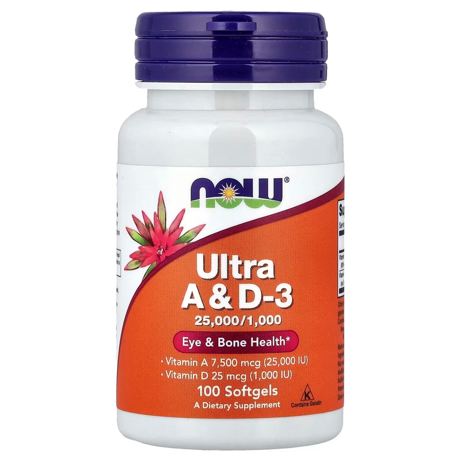 NOW Foods  Vitamin A & D3 25,000/1,000 IU Eye Health Essential Nutrition 100 Softgels