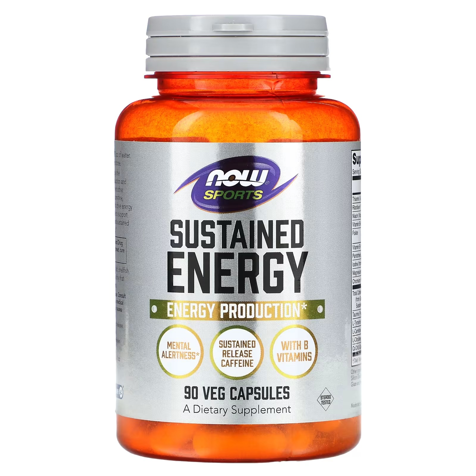 Now Foods Sports Sustained Energy Energy Production Mental Alertness* Sustained Release Caffeine with B Vitamins 90 Capsules