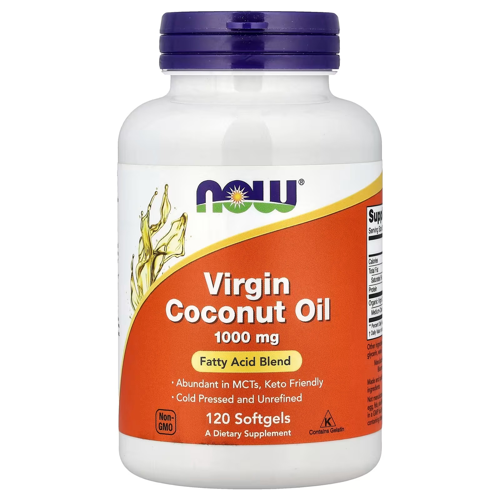 NOW Foods Virgin Coconut Oil 1000 mg, Cold Pressed and Unrefined 120 Softgels