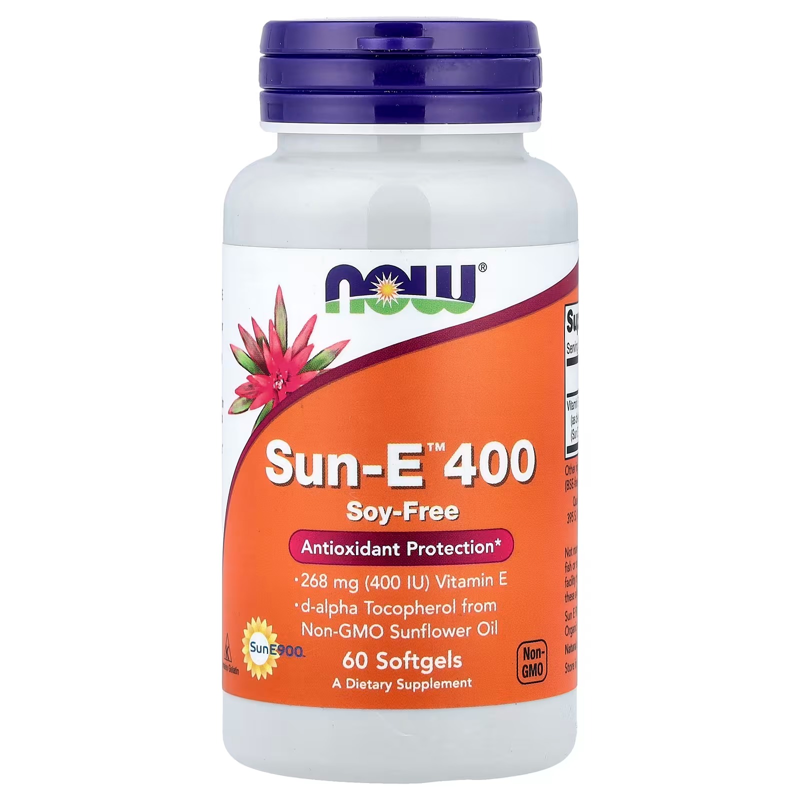 NOW Foods Sun-E™ 400 IU with d-alpha Tocopherol from Non-GMO Sunflower Oil 60 Softgels