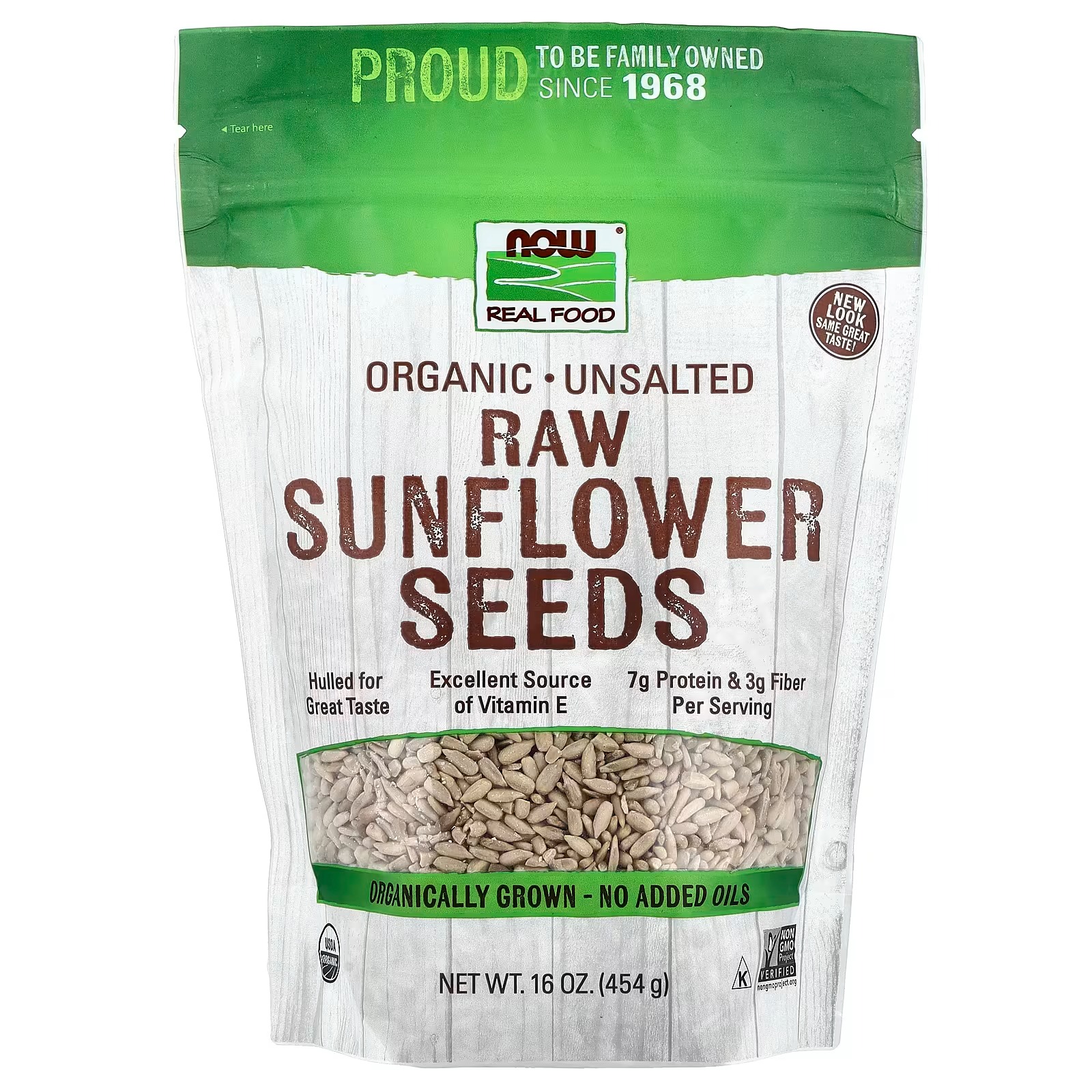 NOW Foods Certified Organic Sunflower Seeds Raw and Unsalted Source of Fiber and Vitamin E Hulled for Great Tastry 454 g