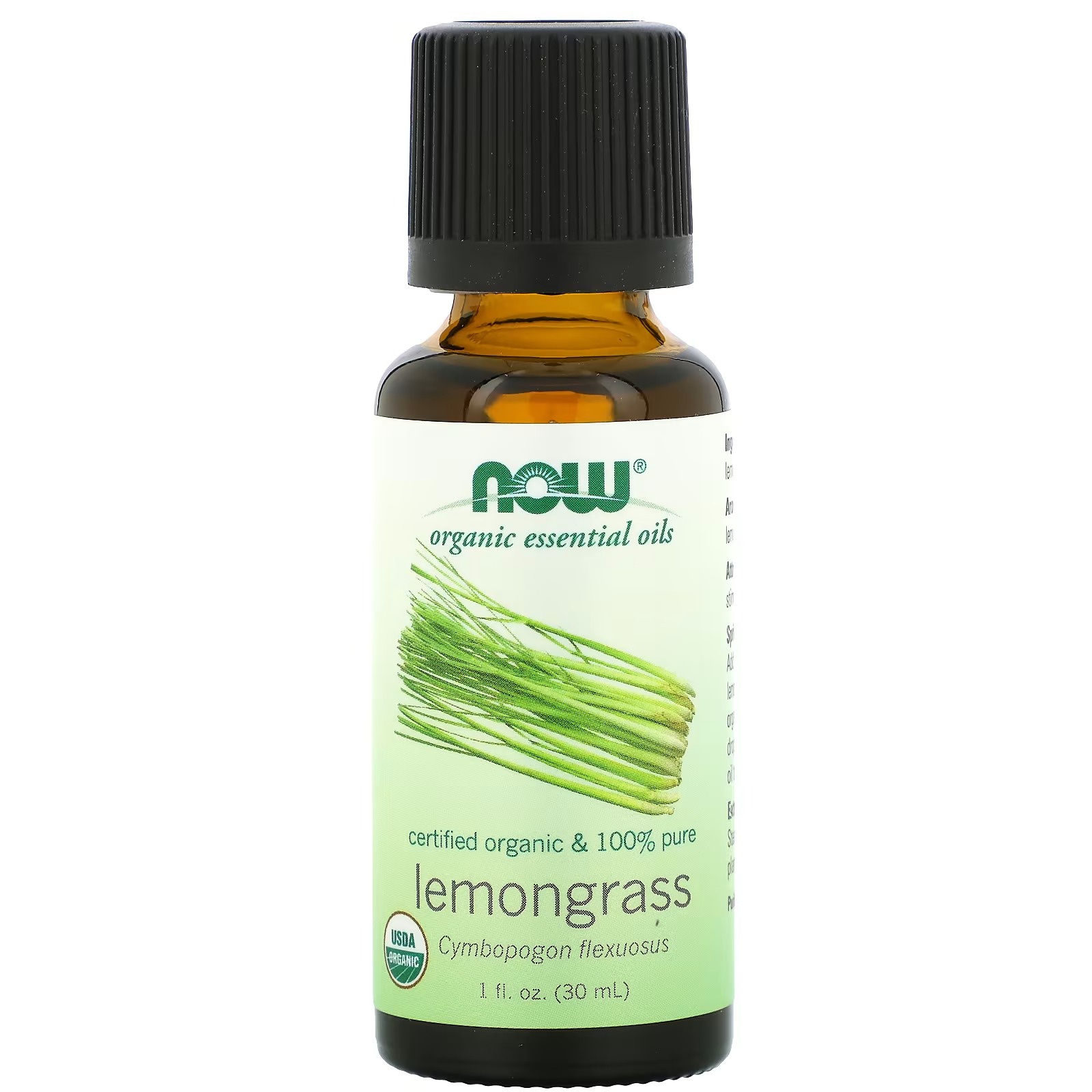 NOW Foods Essential Oils Organic Lemongrass Oil Uplifting Aromatherapy Scent Steam Distilled 100% Pure Vegan 30 ml