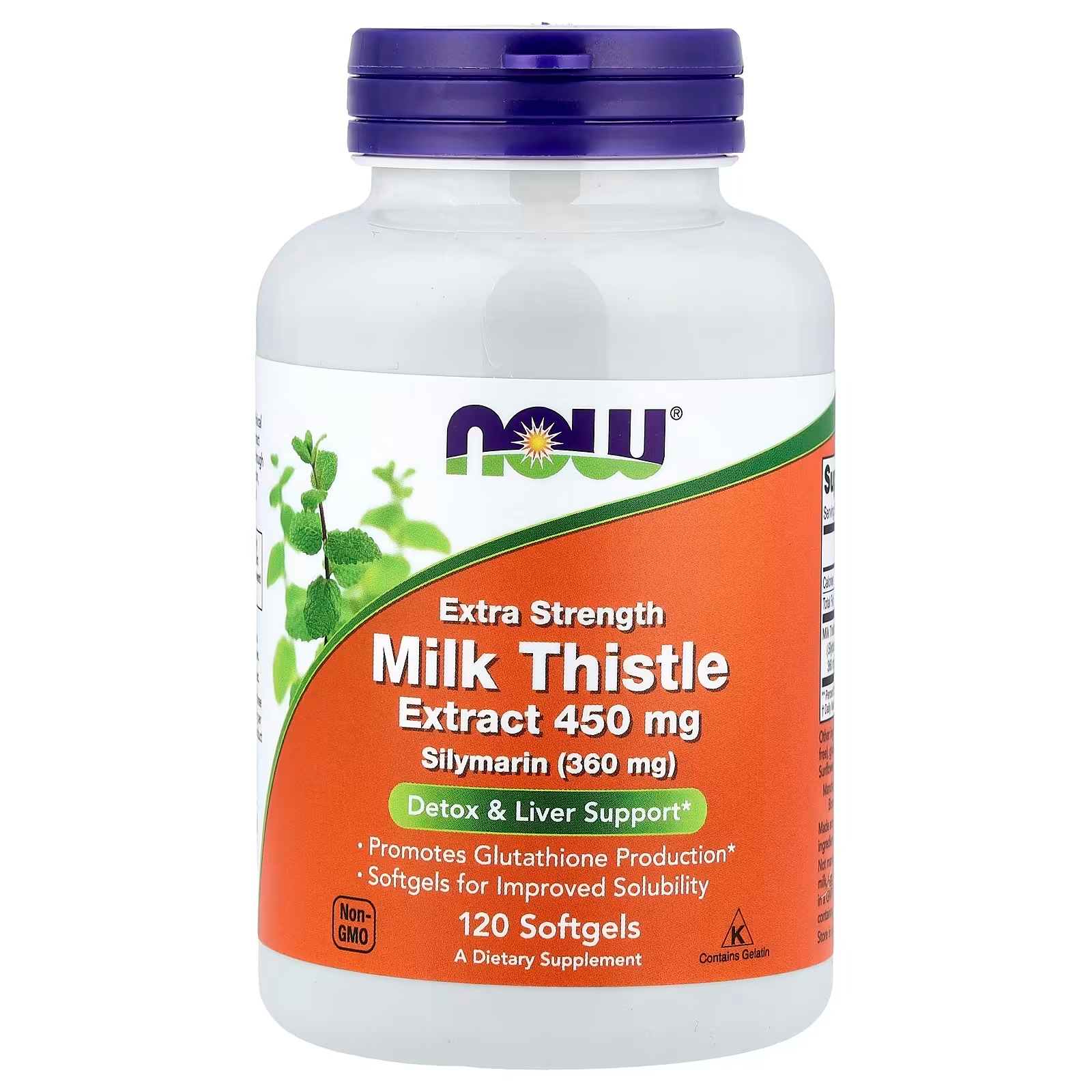 NOW Foods Silymarin Milk Thistle Extract Extra Strength 450 mg 120 Softgels