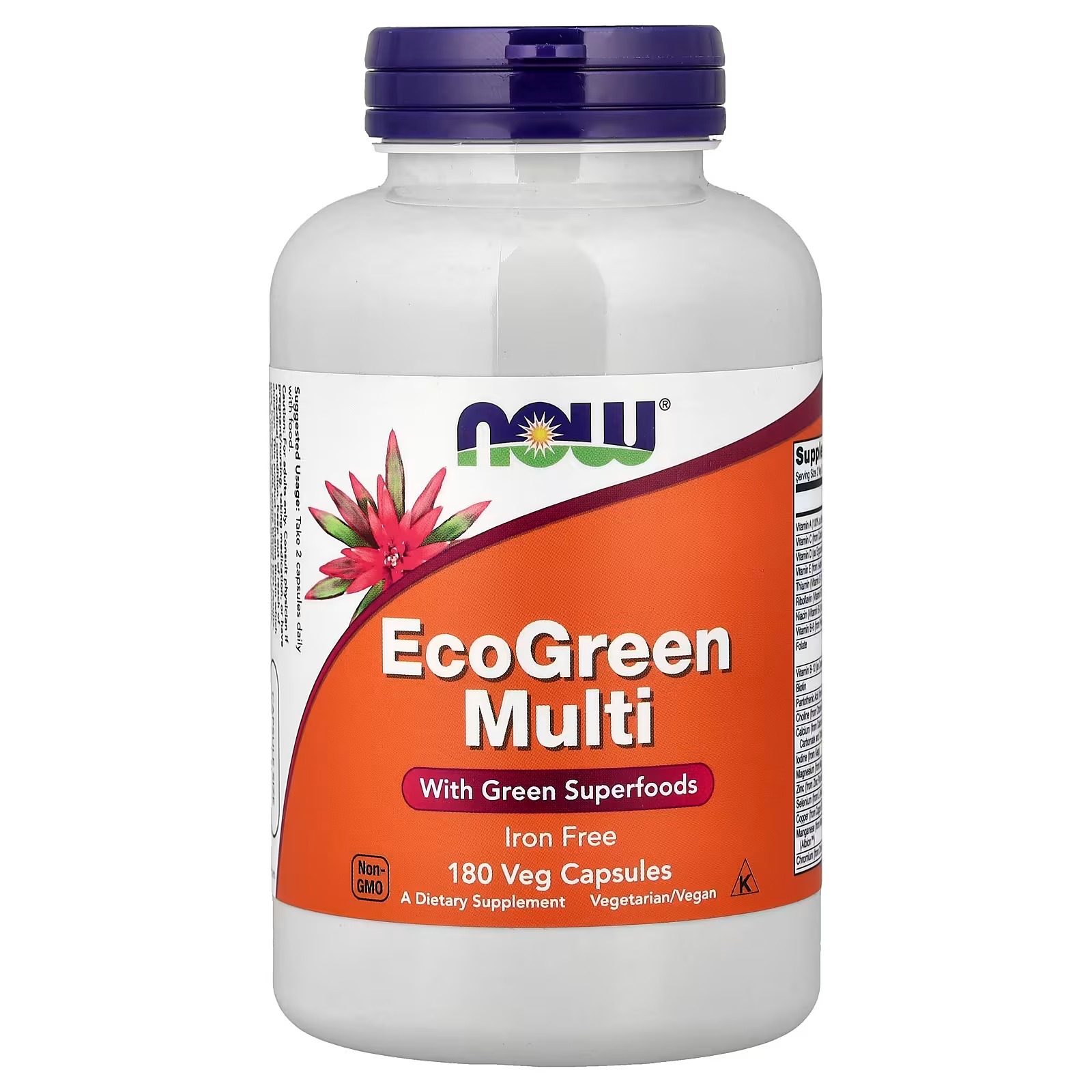 NOW Foods EcoGreen Multi Vitamin with Green Superfoods Iron-Free 180 Veg Capsules
