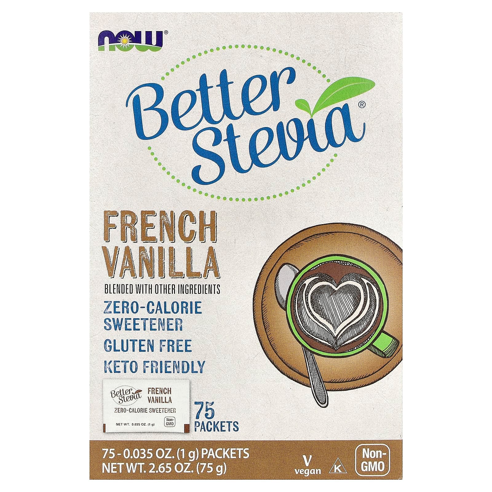 NOW Foods BetterStevia® French Vanilla 75 Packets | Zero-Calorie Stevia Sweetener