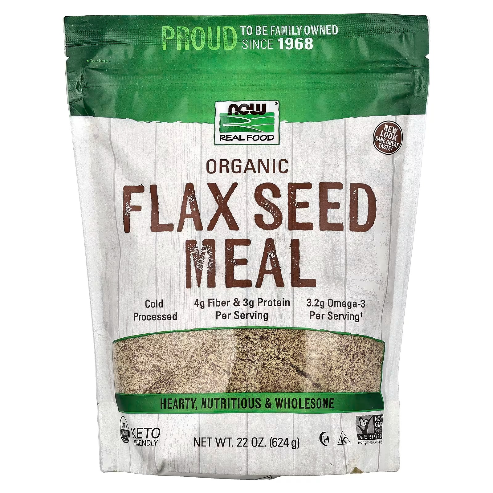 NOW Foods Organic Flax Seeds Source of Essential Fatty Acids and Fiber Certified Non-GMO Kosher 642g