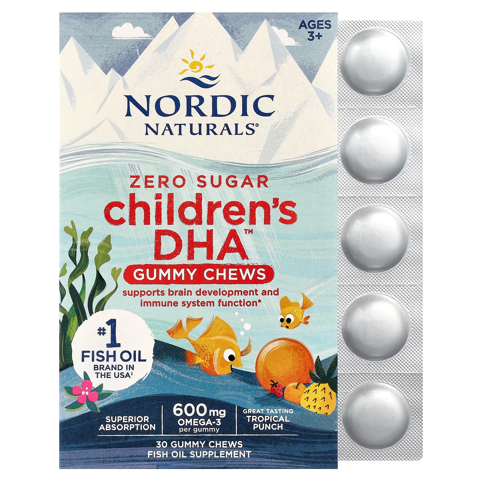 Nordic Naturals Zero Sugar Children’s DHA Gummies Tropical Punch - 30 Count