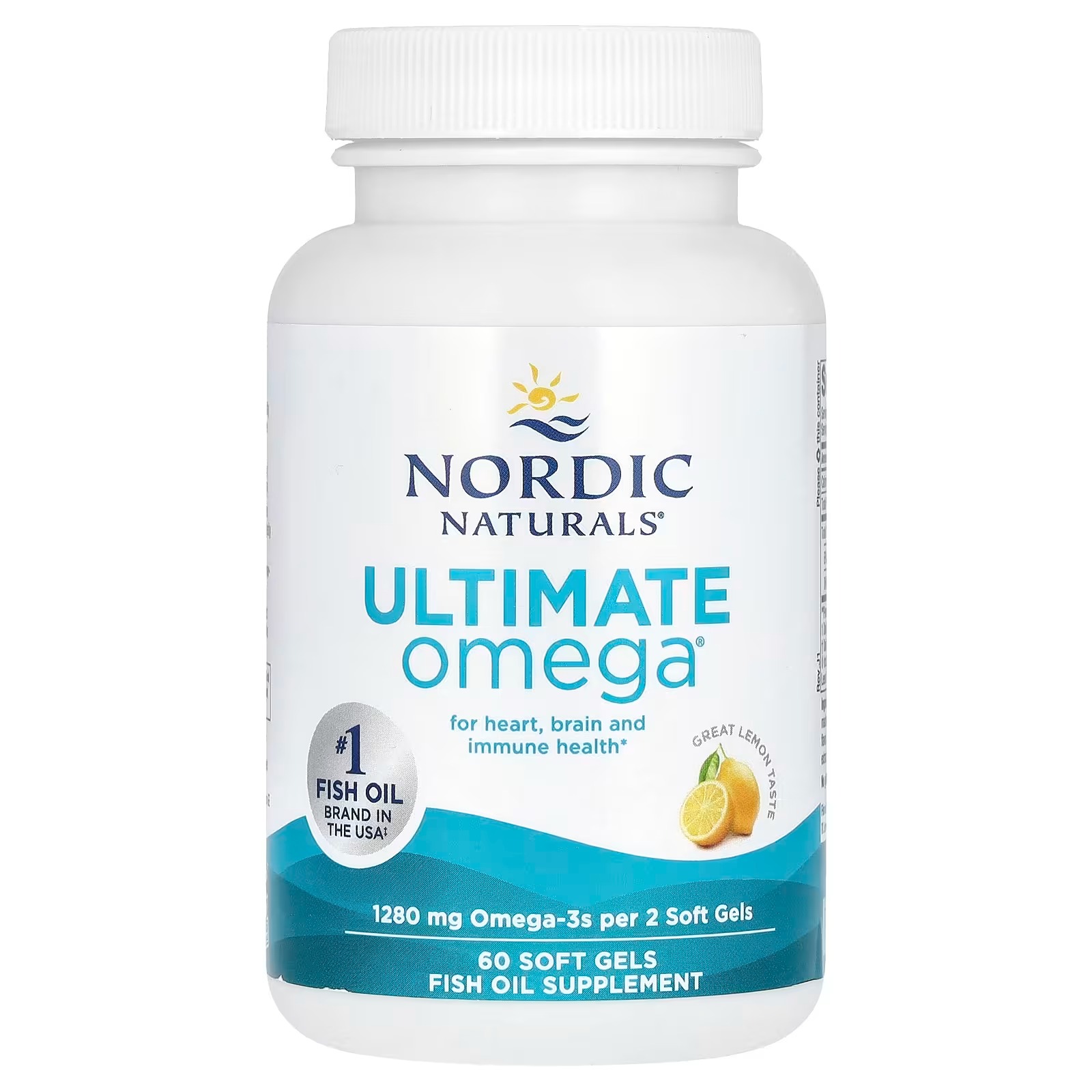 Nordic Naturals Ultimate Omega 1280mg Omega-3 Fish Oil Lemon - 60 Count | High-potency Omega-3 Fish Oil with EPA & DHA supports brain & heart health. Non-GMO, burpless formula 30 servings