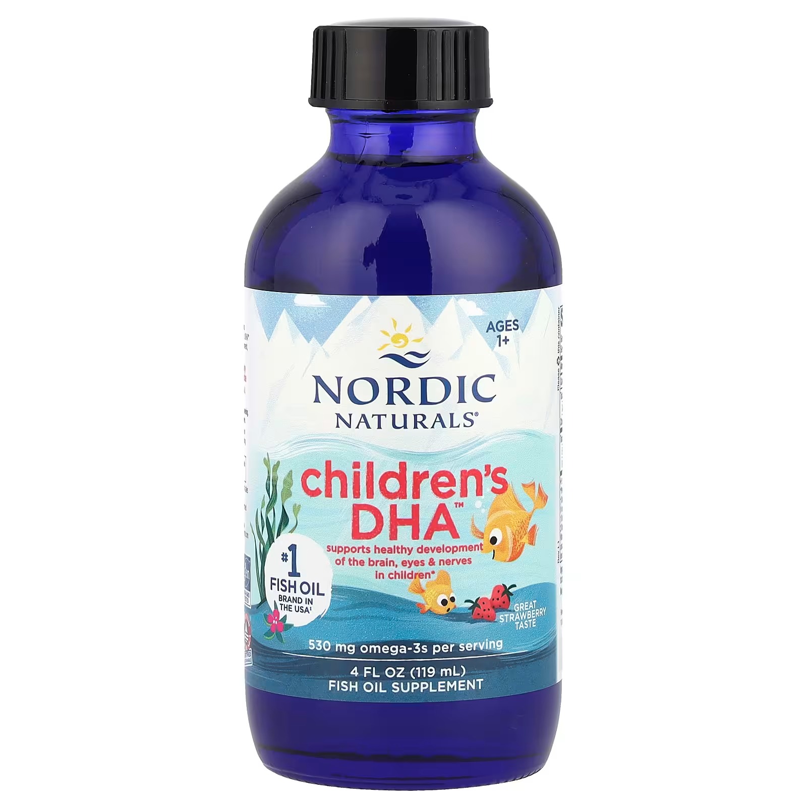 Nordic Naturals Children's DHA 530 mg Omega-3 Fish Oil - Strawberry | Omega-3 with DHA & EPA per serving supports brain development learning & cognitive function for kids. 119 ml