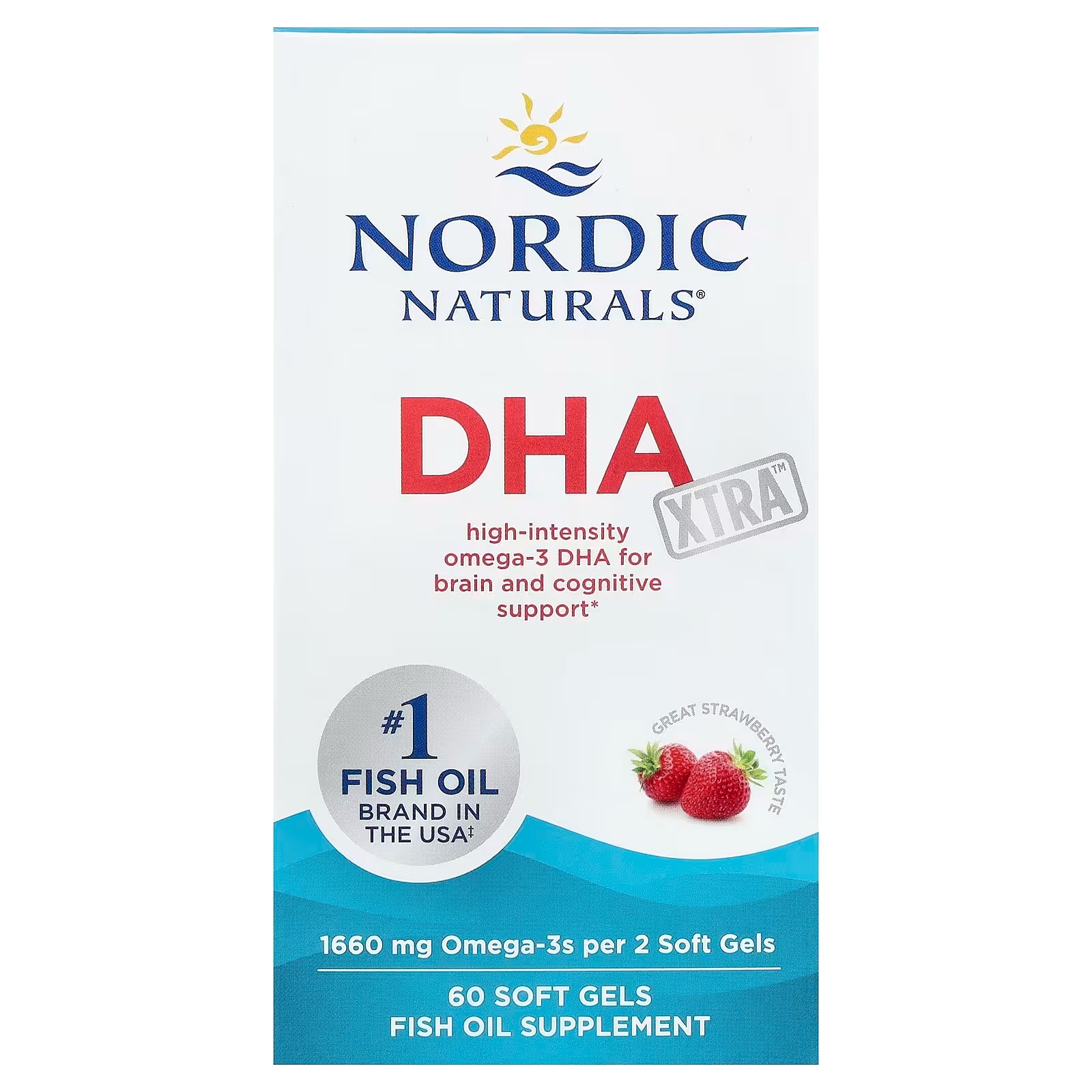 Nordic Naturals DHA Xtra Strawberry - 1660 mg Omega-3 - High-Intensity DHA Formula for Brain & Nervous System Support 60 Softgels