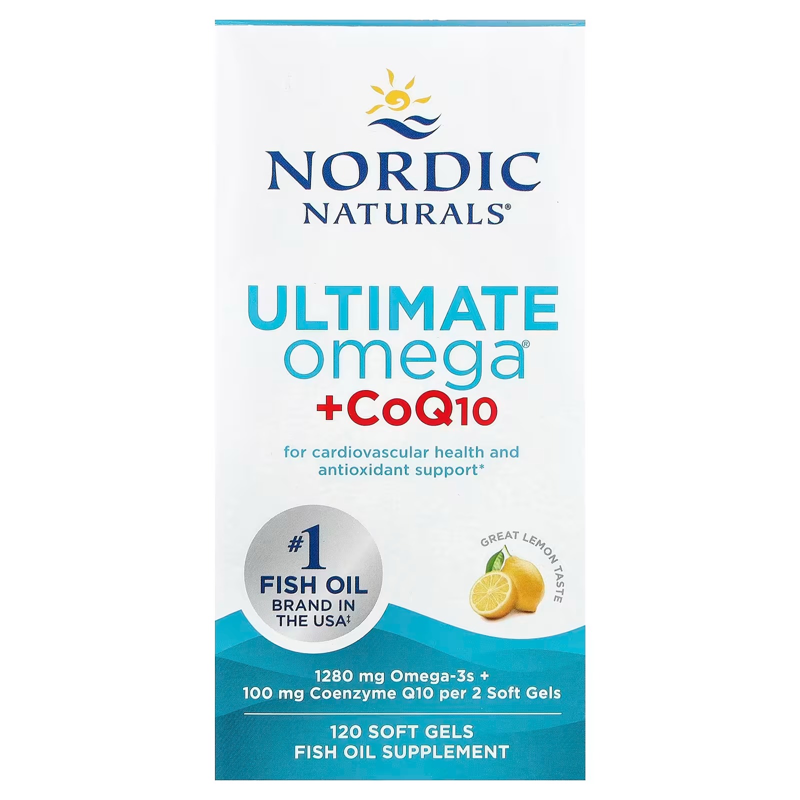 Nordic Naturals Ultimate Omega + CoQ10 Lemon Flavor | 1280mg Omega-3 + 100mg CoQ10 for heart health & cellular energy 120 Softgels