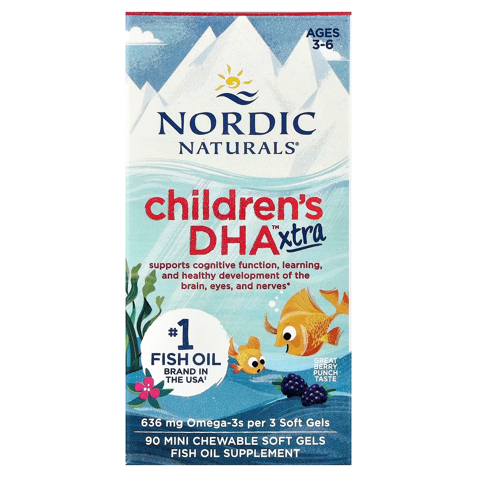 Nordic Naturals Children’s DHA Xtra, Berry Punch - 90 Mini Chewable Soft Gels for Kids - 636 mg Omega-3s EPA & DHA - Cognitive & Immune Function Learning