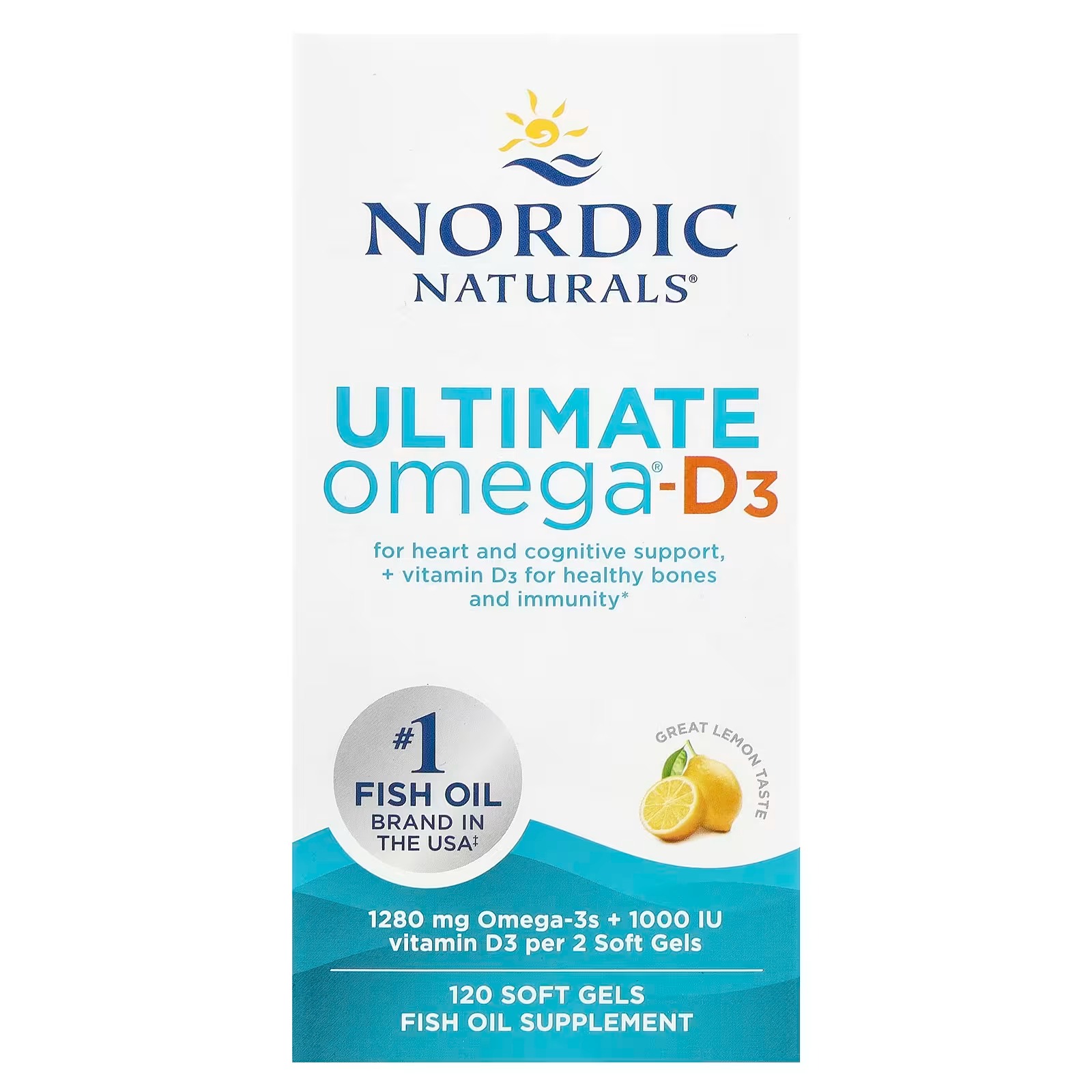Nordic Naturals Ultimate Omega-D3,1280mg + 1000IU D3 Lemon  | Omega-3 Fish Oil with EPA & DHA + Vitamin D3- 120 Count
