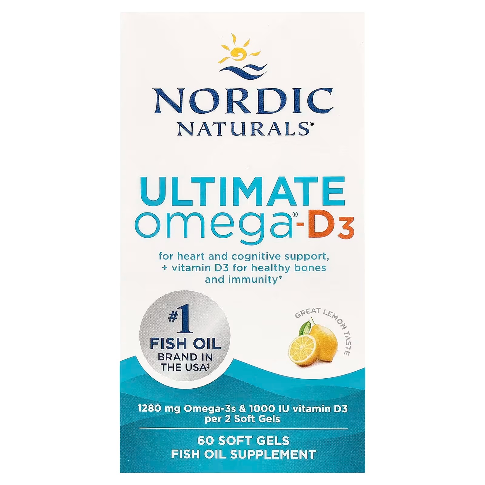 Nordic Naturals Ultimate Omega-D31280mg + 1000IU D3 Lemon - 120 Count | Omega-3 Fish Oil with EPA & DHA + Vitamin D3. Supports brain