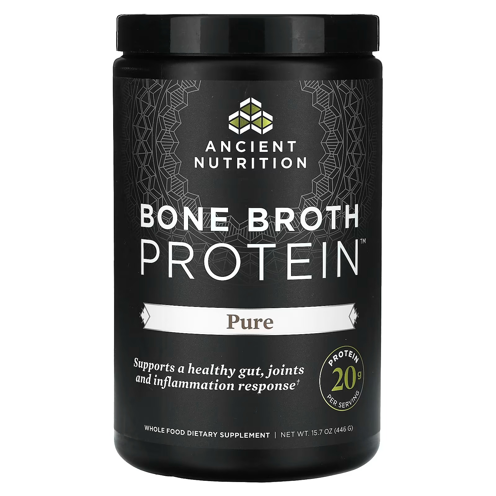 Ancient Nutrition Grass-Fed Bone Broth Protein Powder – Pure, Unflavored Protein Supplement