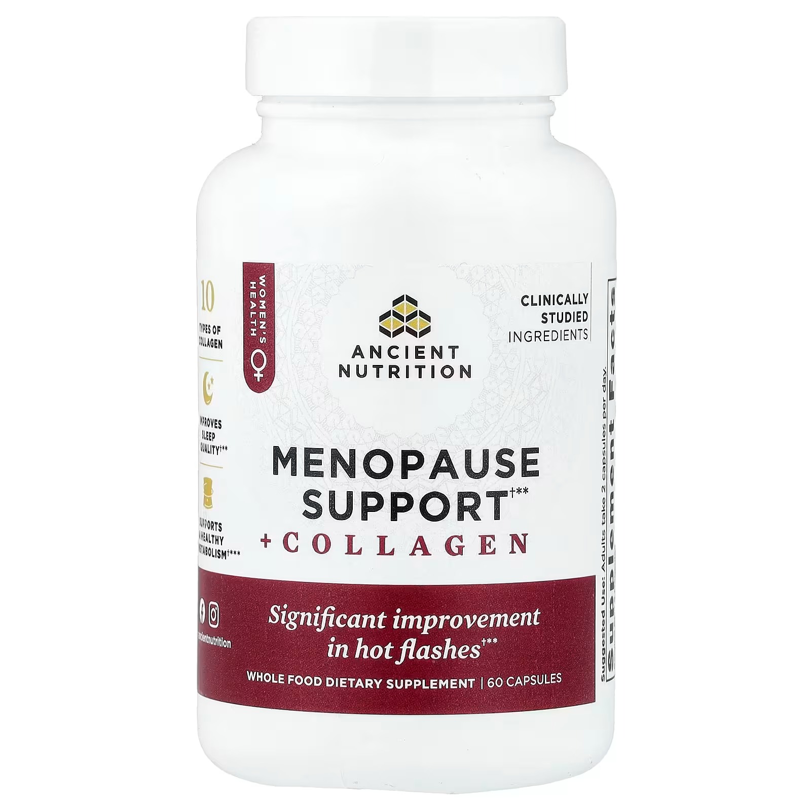 Ancient Nutrition Menopause Support + Hydrolyzed Collagen Peptides Capsules – Women’s Wellness Supplement