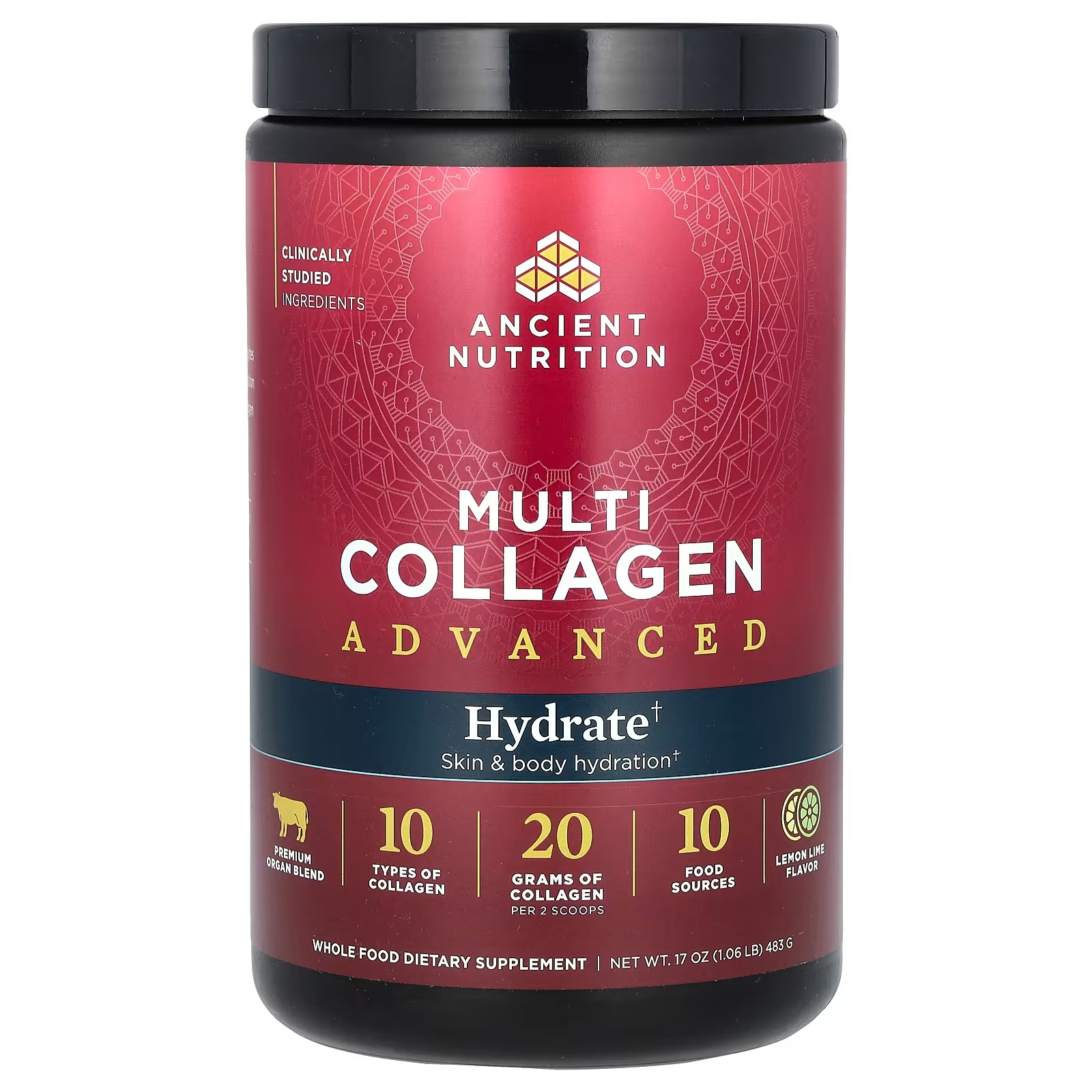 Ancient Nutrition Advanced Multi Collagen Peptides Hydrate – Lemon Lime, Collagen Drink Mix Supplement
