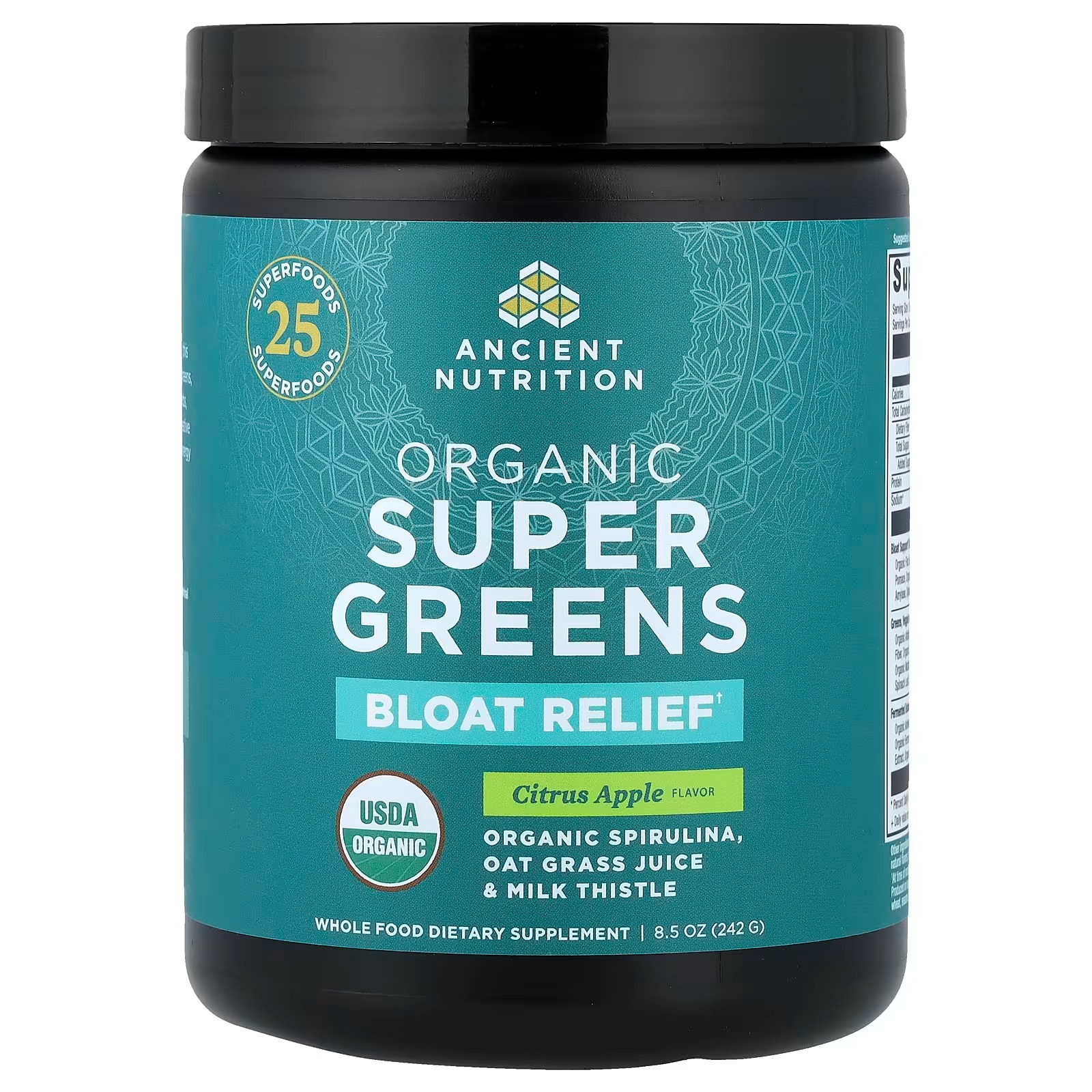 Ancient Nutrition Organic SuperGreens Bloat Relief – Citrus Apple, Organic Greens & Digestive Support