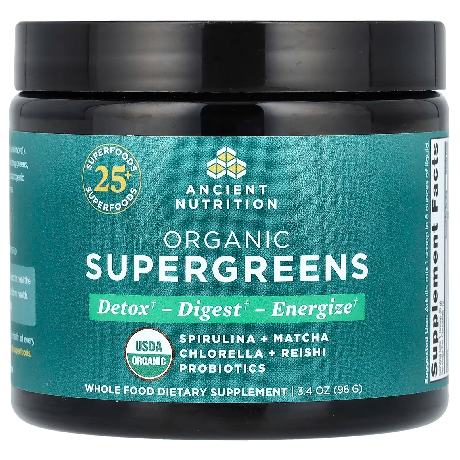 Ancient Nutrition Organic Super Greens Powder with Probiotics – Spirulina, Organic Greens Supplement