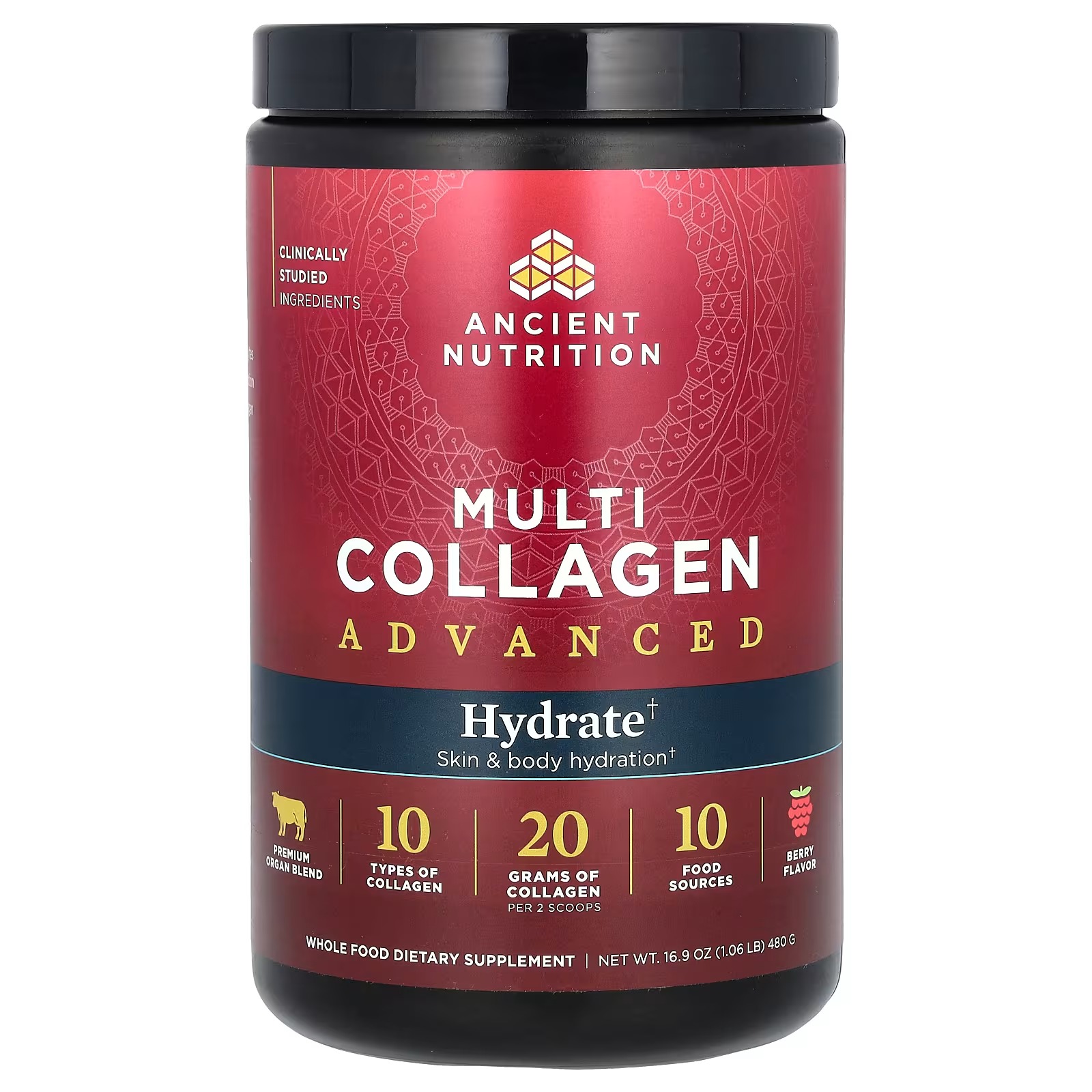 Ancient Nutrition Advanced Multi Collagen Peptides Hydrate – Mixed Berry, Collagen Drink Mix Supplement