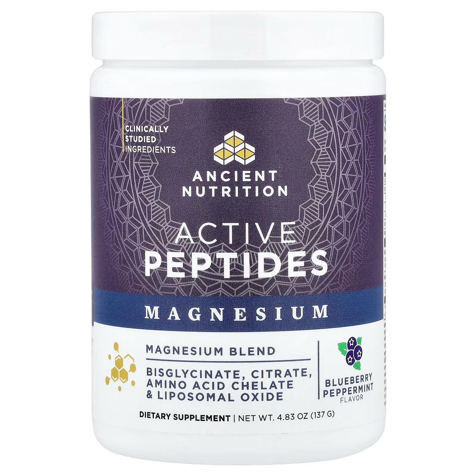 Ancient Nutrition Active Peptides Magnesium Powder – Blueberry Peppermint, 4.83 oz (137g), Magnesium Supplement