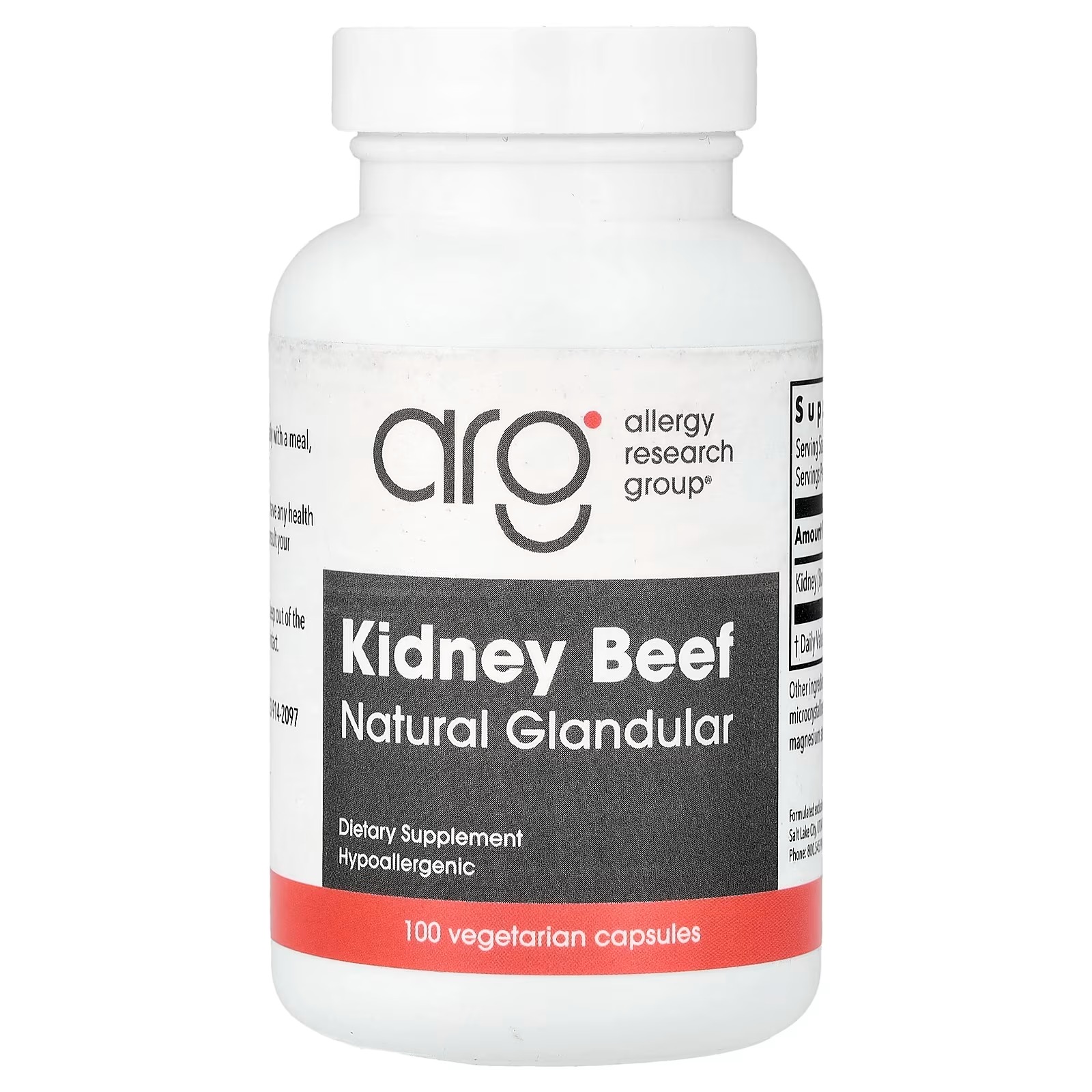 Allergy Research Group Kidney Beef Natural Glandular 500 mg 100 Vegetarian Capsules – Premium Nutritional & Glandular Support Supplement