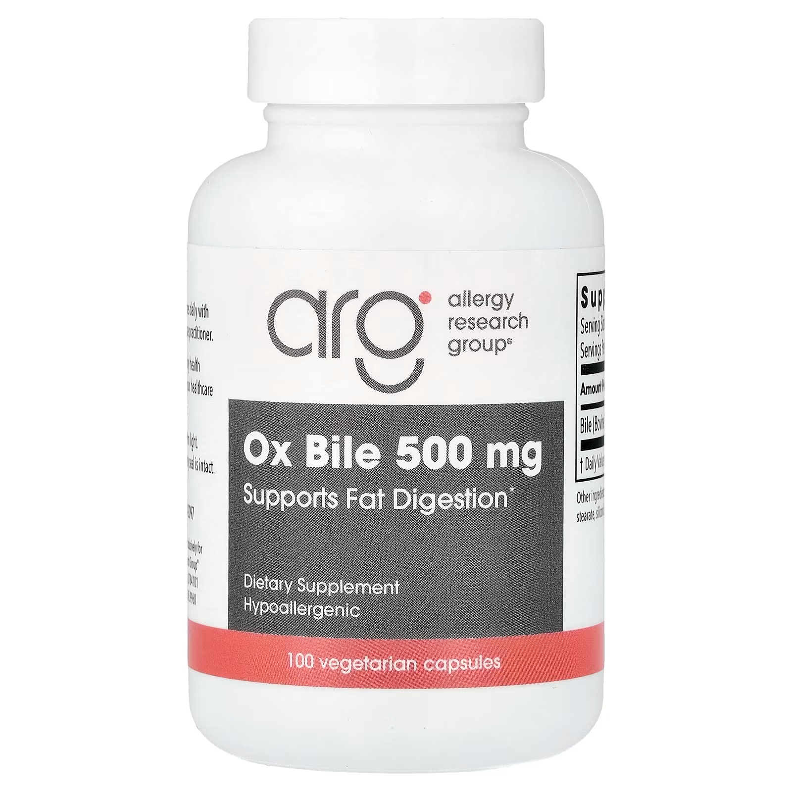 Allergy Research Group ARG Ox Bile 500 mg Concentrated Bile Salts 100 Capsules – Digestive & Nutritional Support Supplement