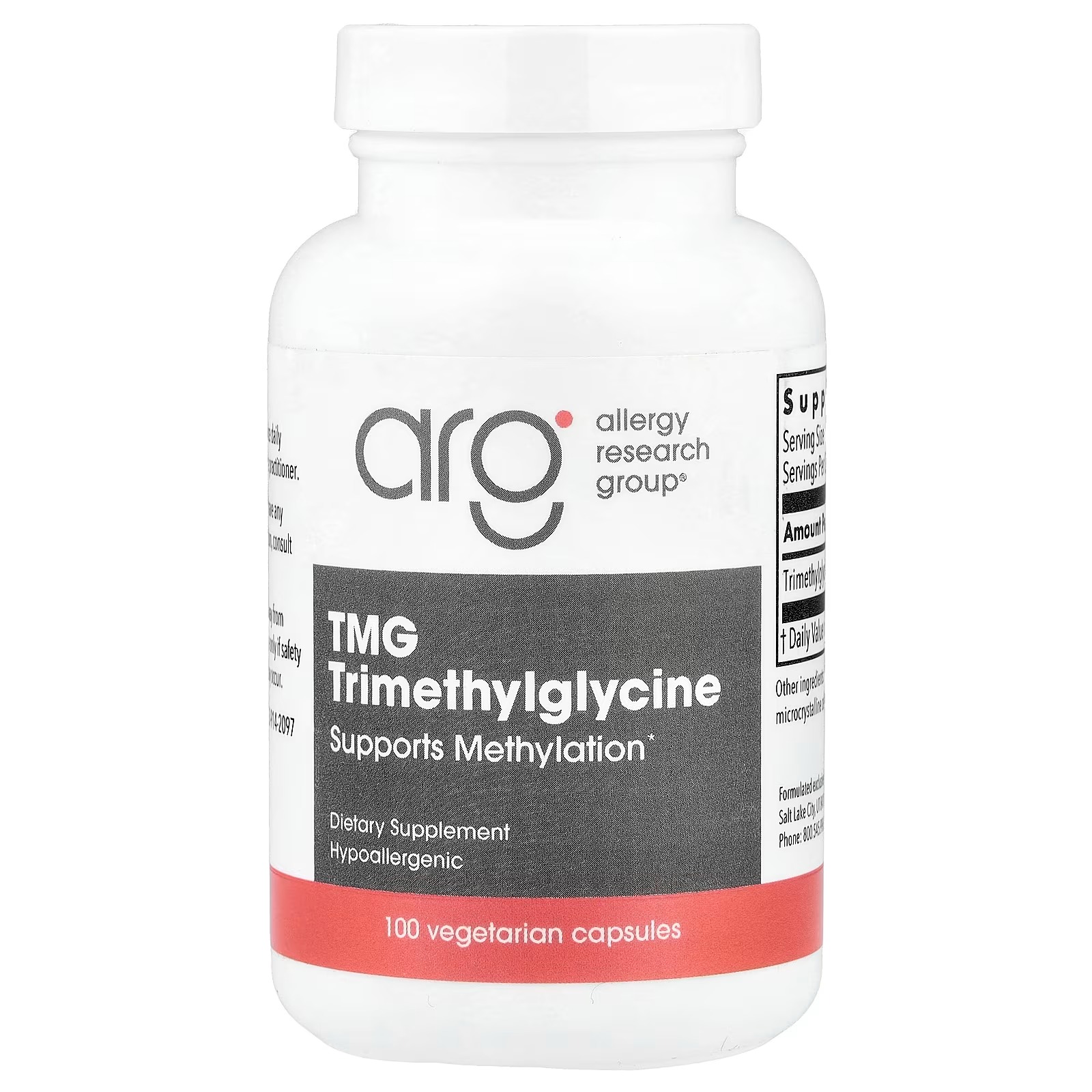 Allergy Research Group TMG 750 mg 100 Vegetarian Capsules – Trimethylglycine Supplement for Methylation & Daily Wellness Support