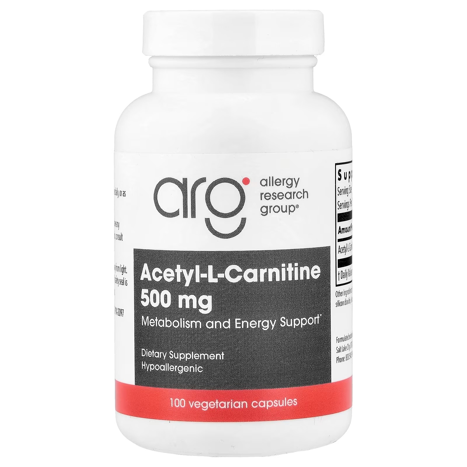 ARG Acetyl L-Carnitine 500 mg Brain Energy 100 Capsules – Premium ALCAR Supplement for Cognitive & Cellular Energy Support