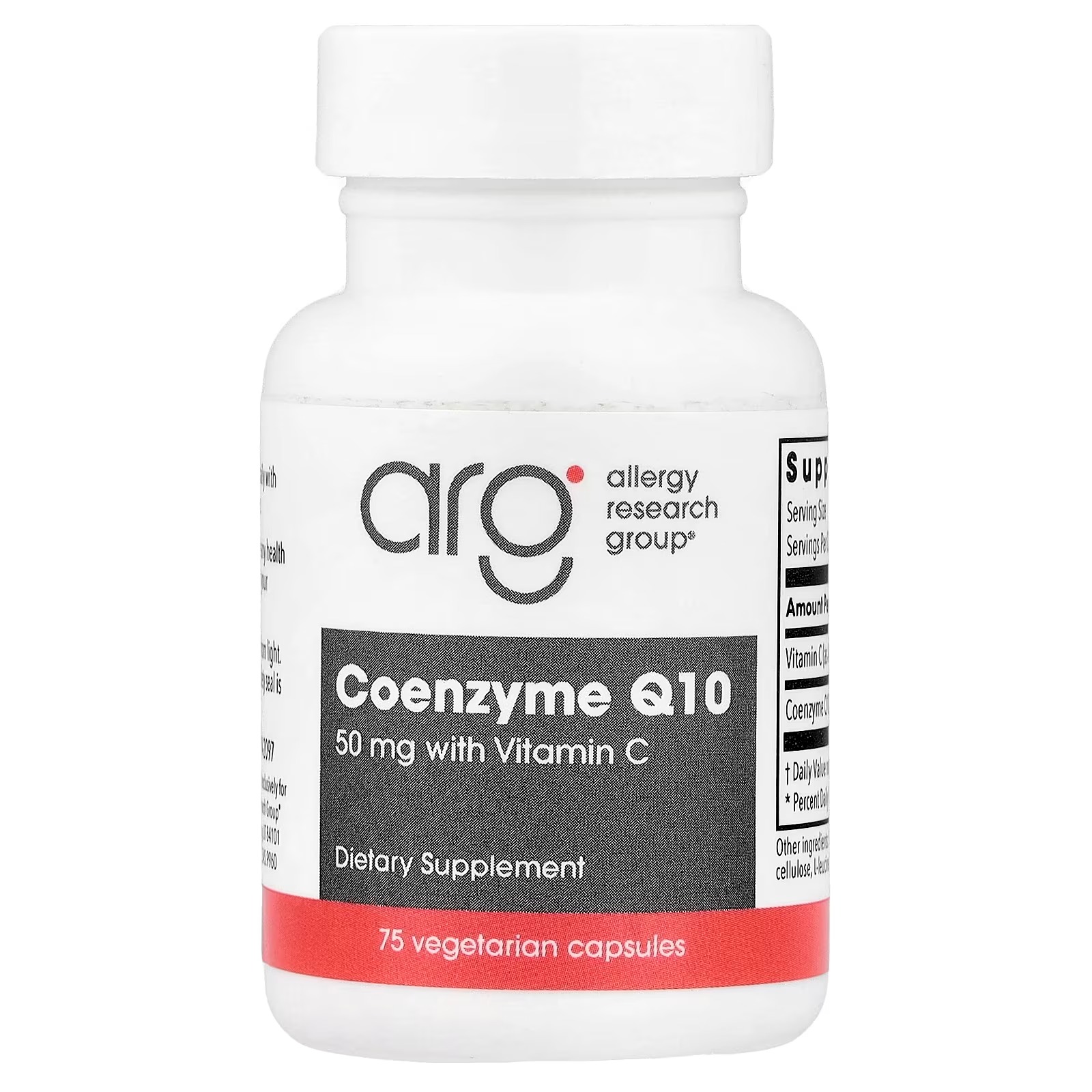 Allergy Research Group Coenzyme Q10 50 mg with Vitamin C 75 Vegetarian Capsules – Heart, Brain & Cellular Energy Support Supplement