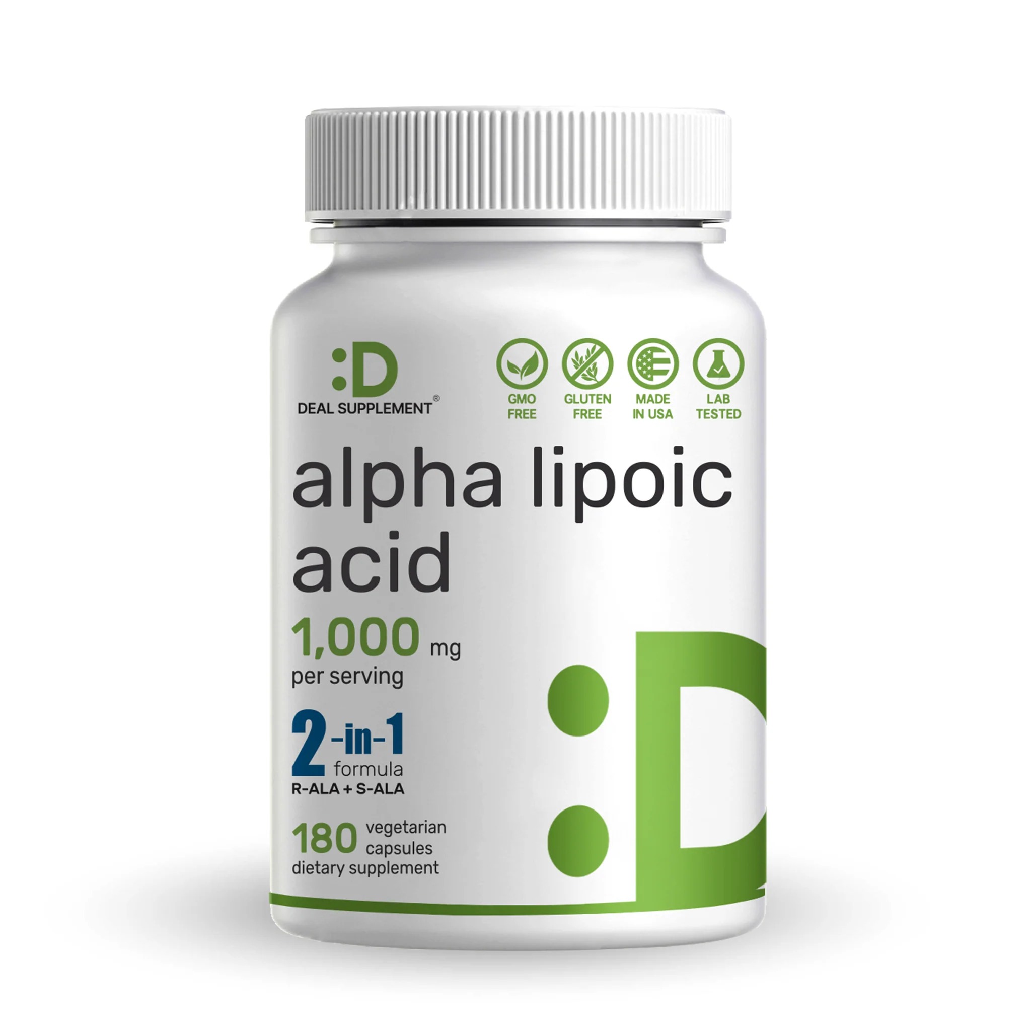 Alpha Lipoic Acid 1000mg – R-ALA & S-ALA 50/50 Blend, 180 Veggie Capsules
