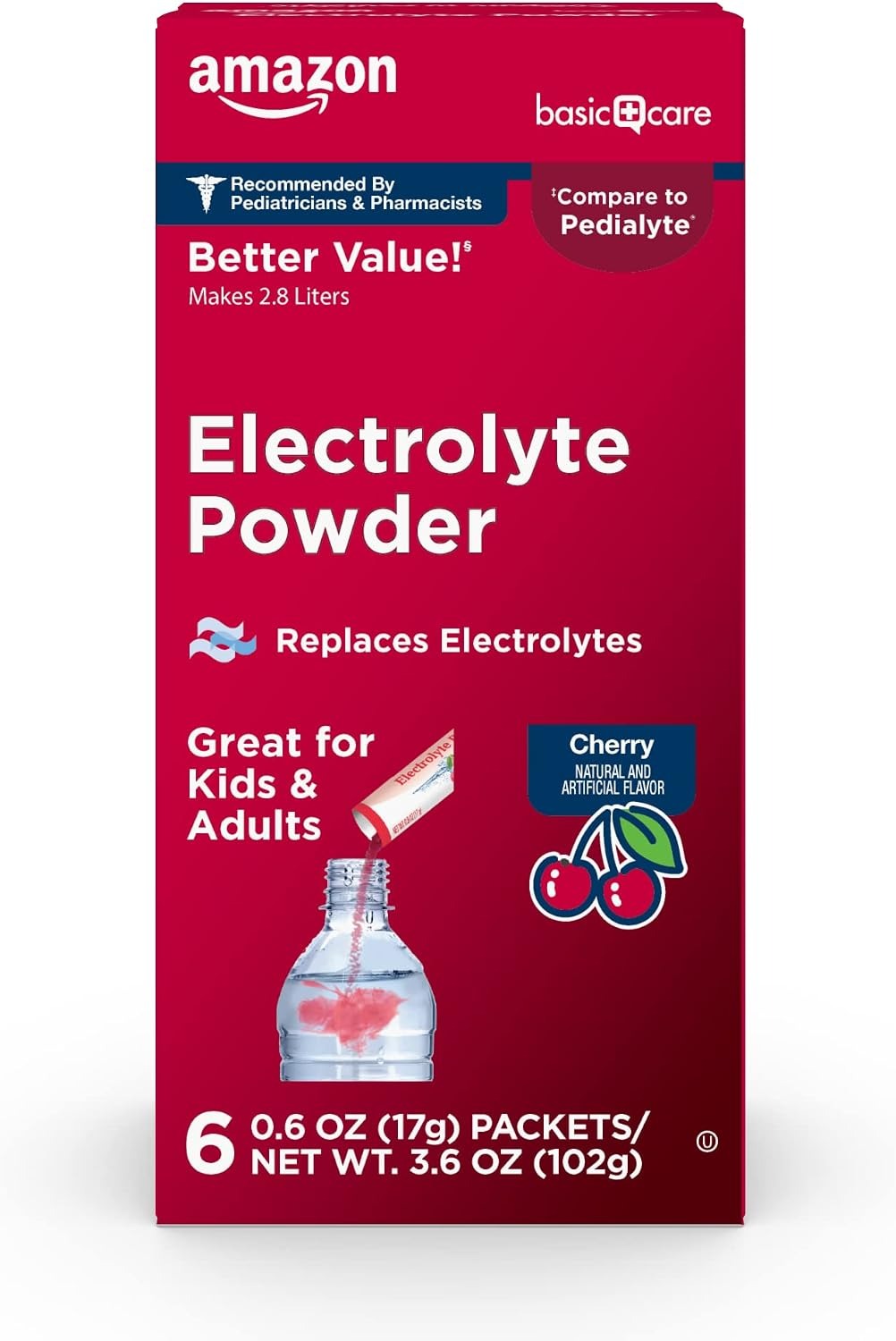 Amazon Basic Care Electrolyte Packets – Cherry Hydration Drink Mix