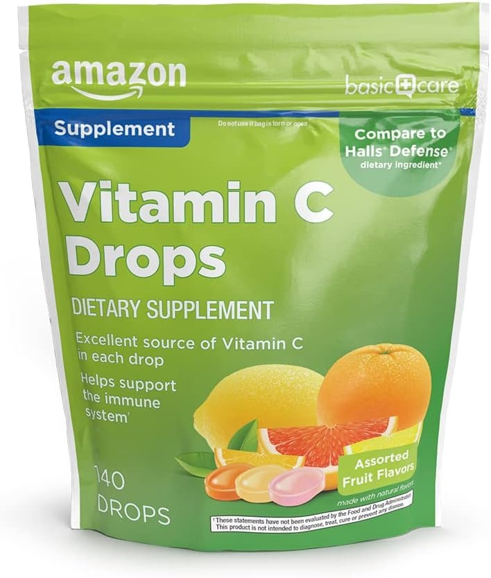 Amazon Basic Care Vitamin C Drops – Lemon, Orange & Grapefruit Flavors