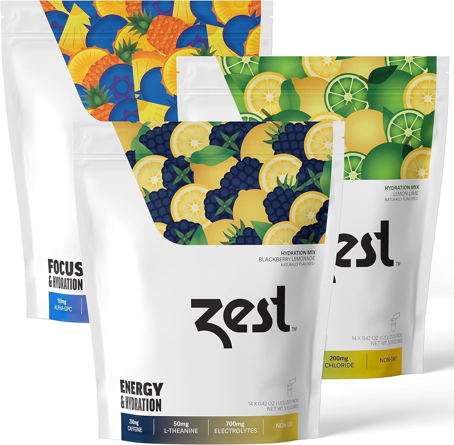 ZEST Hydration Energy Drink Powder – 250mg Caffeine, 14 Sticks
