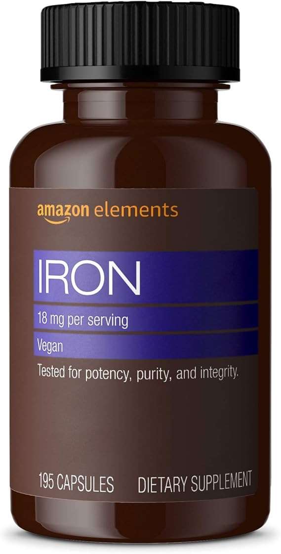 Amazon Elements Vegan Iron 18mg – 195 Capsules, 6 Month Supply