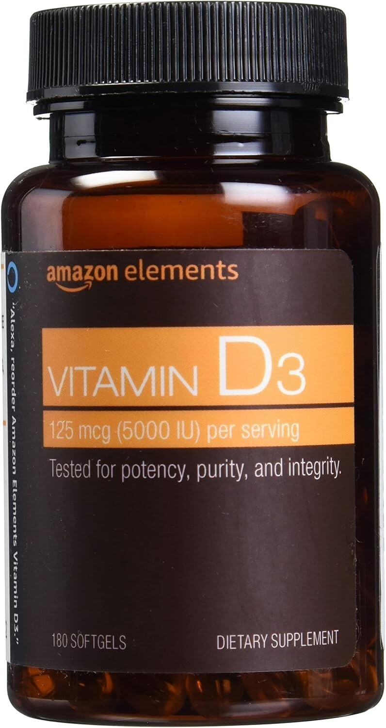Amazon Elements Vitamin D3 Supplement – 5000 IU, 180 Softgels