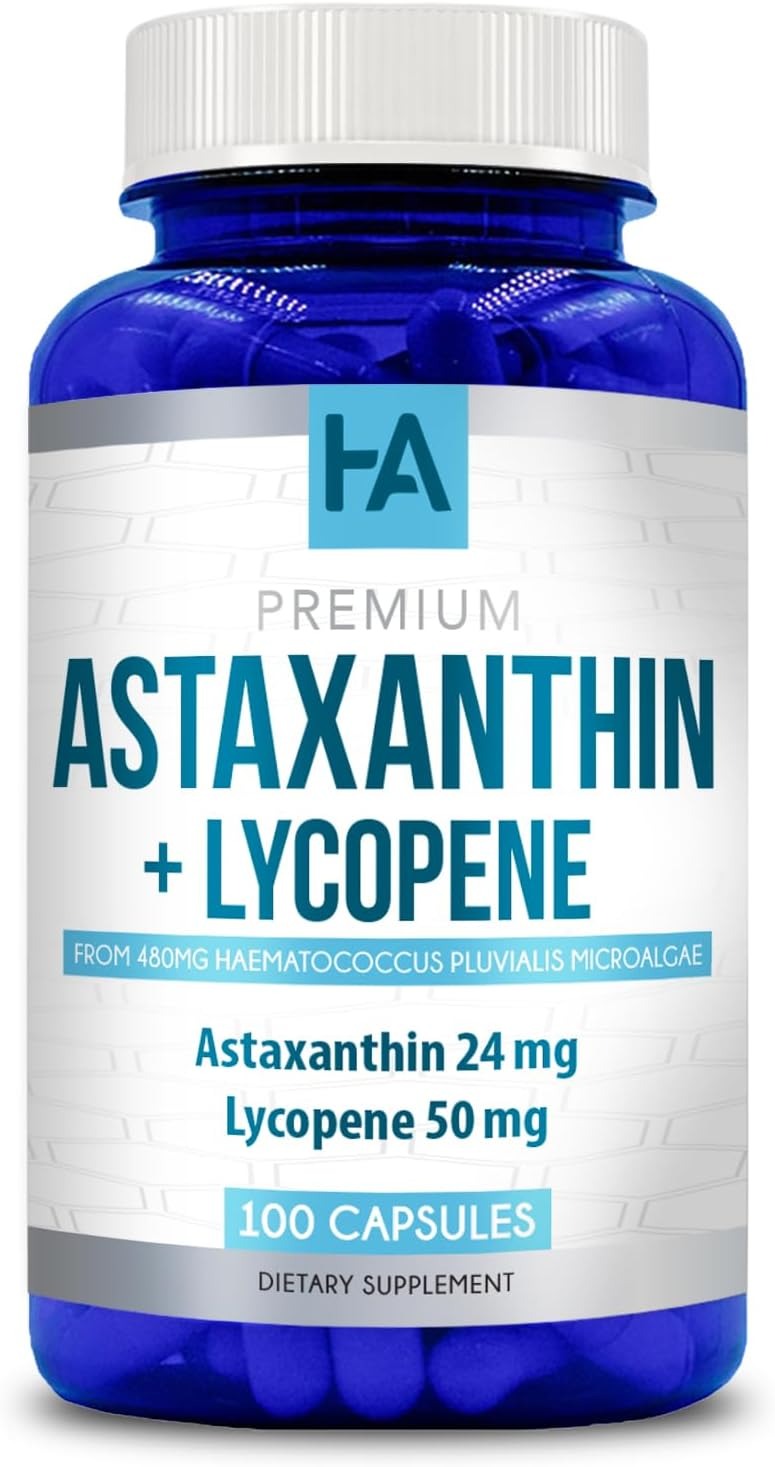 Astaxanthin 24mg & Lycopene 50mg Supplement 100 Veggie Capsules