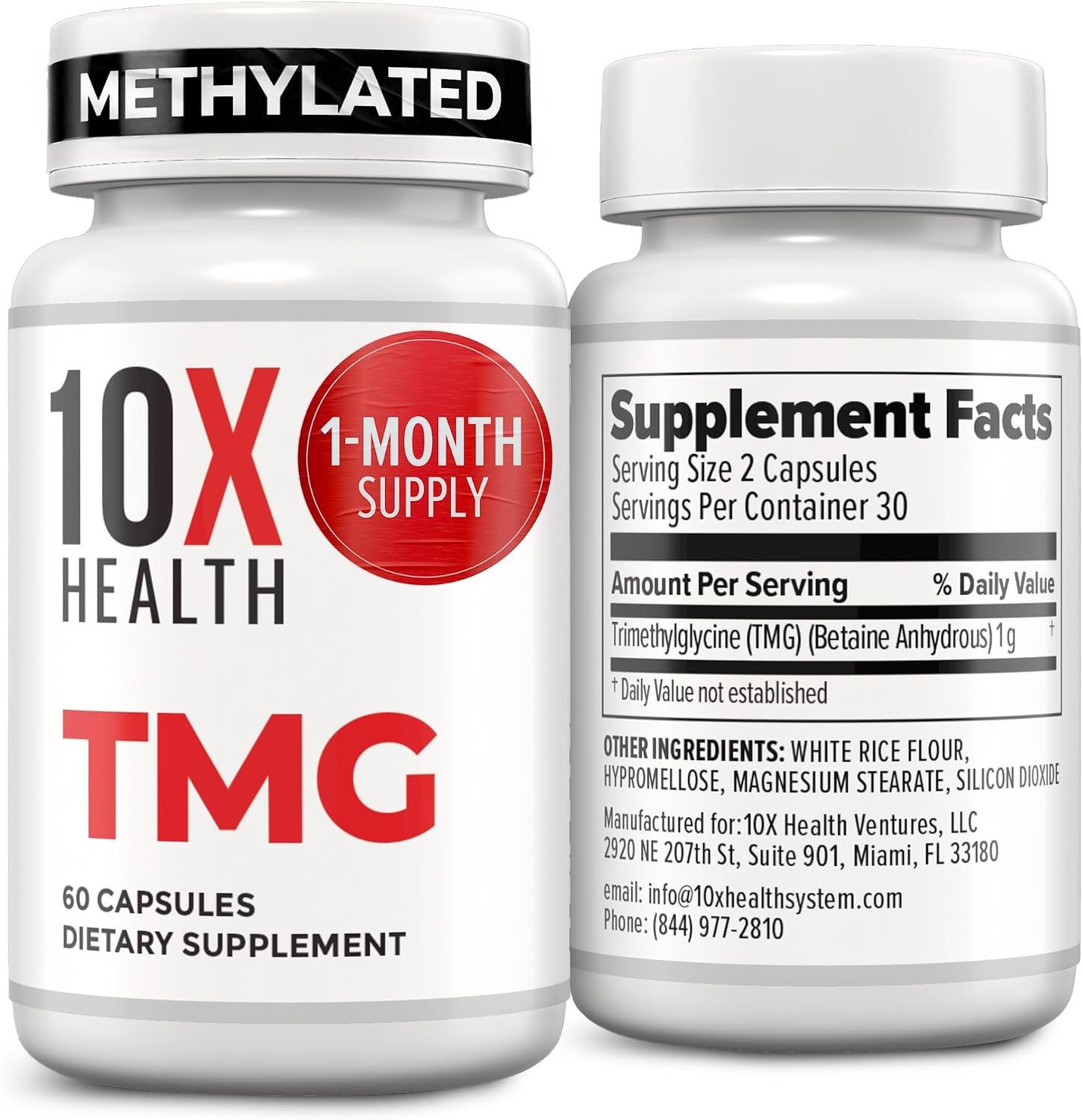 10X Health TMG Supplement | Betaine Anhydrous 60 Capsules