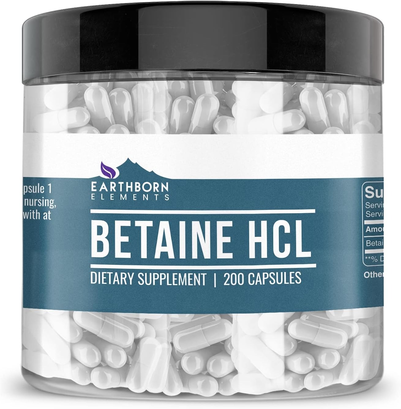 Earthborn Elements Betaine HCL 200 Capsules | Pure Formula with No Fillers