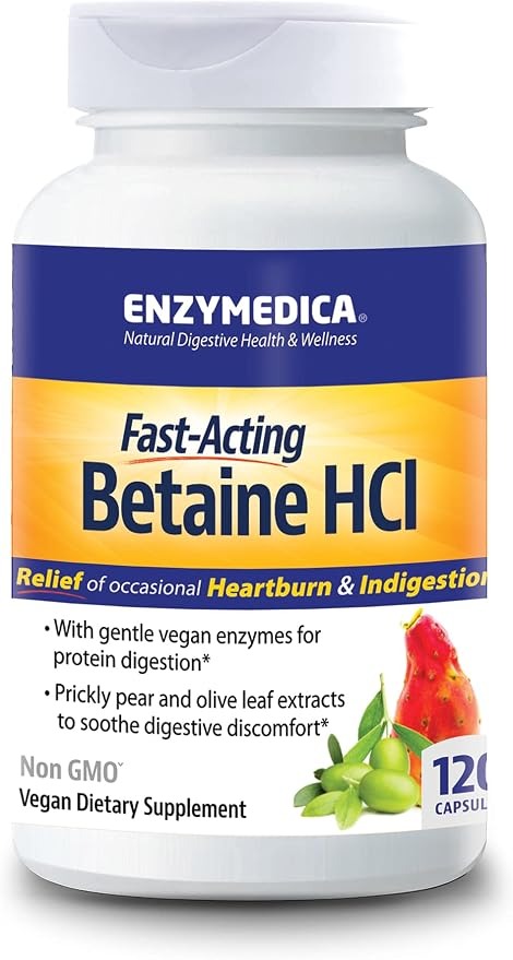 Enzymedica Betaine HCl for Men & Women | Indigestion Support | 120 Capsules